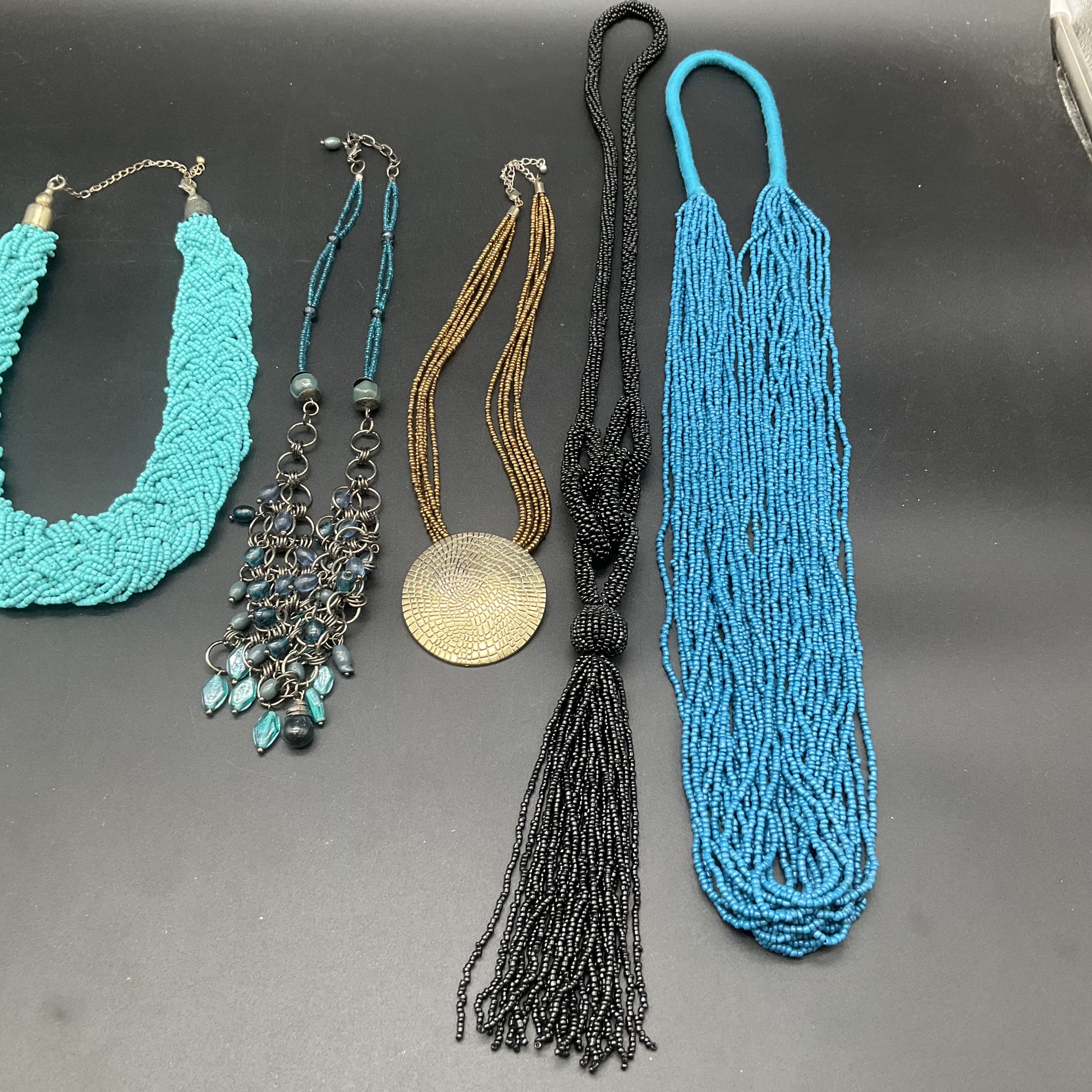 Beaded Statement Necklace Lot of 6 Bib Tassel Pendant Fashion Jewelry - Image 4