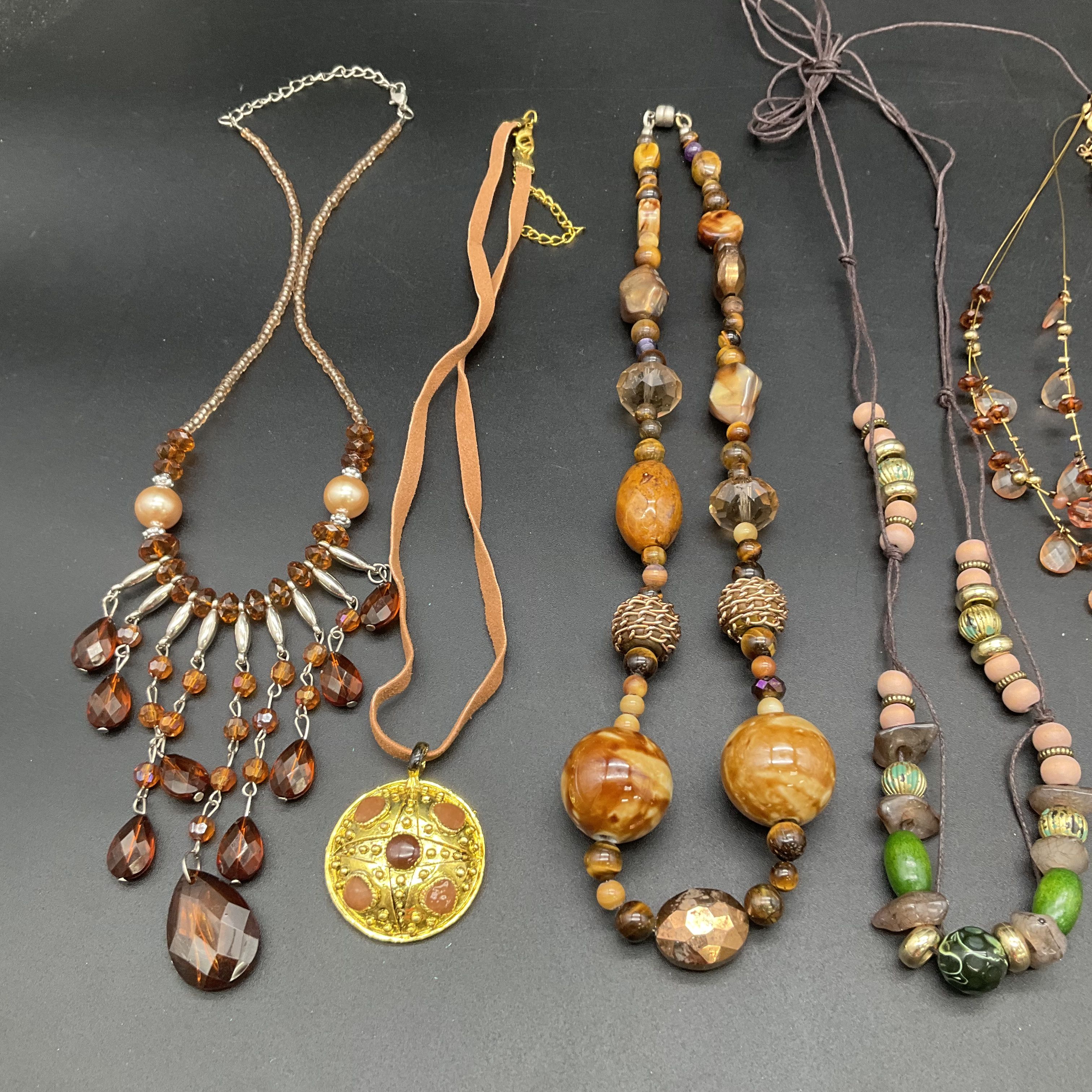 Boho Beaded Statement Necklace Lot of 8 Earthy Stone Wood Shell Pendant Designs - Image 2