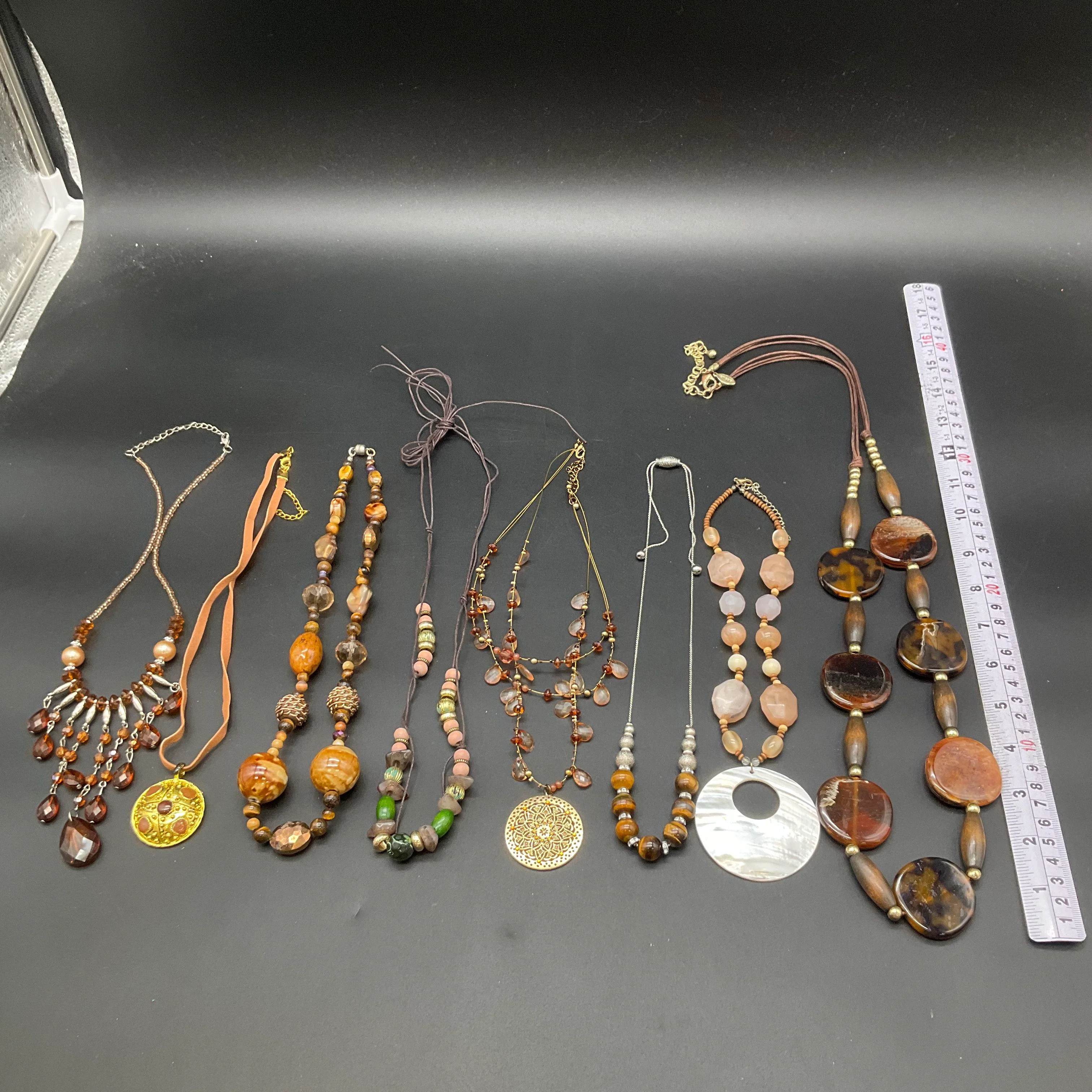 Boho Beaded Statement Necklace Lot of 8 Earthy Stone Wood Shell Pendant Designs - Image 5