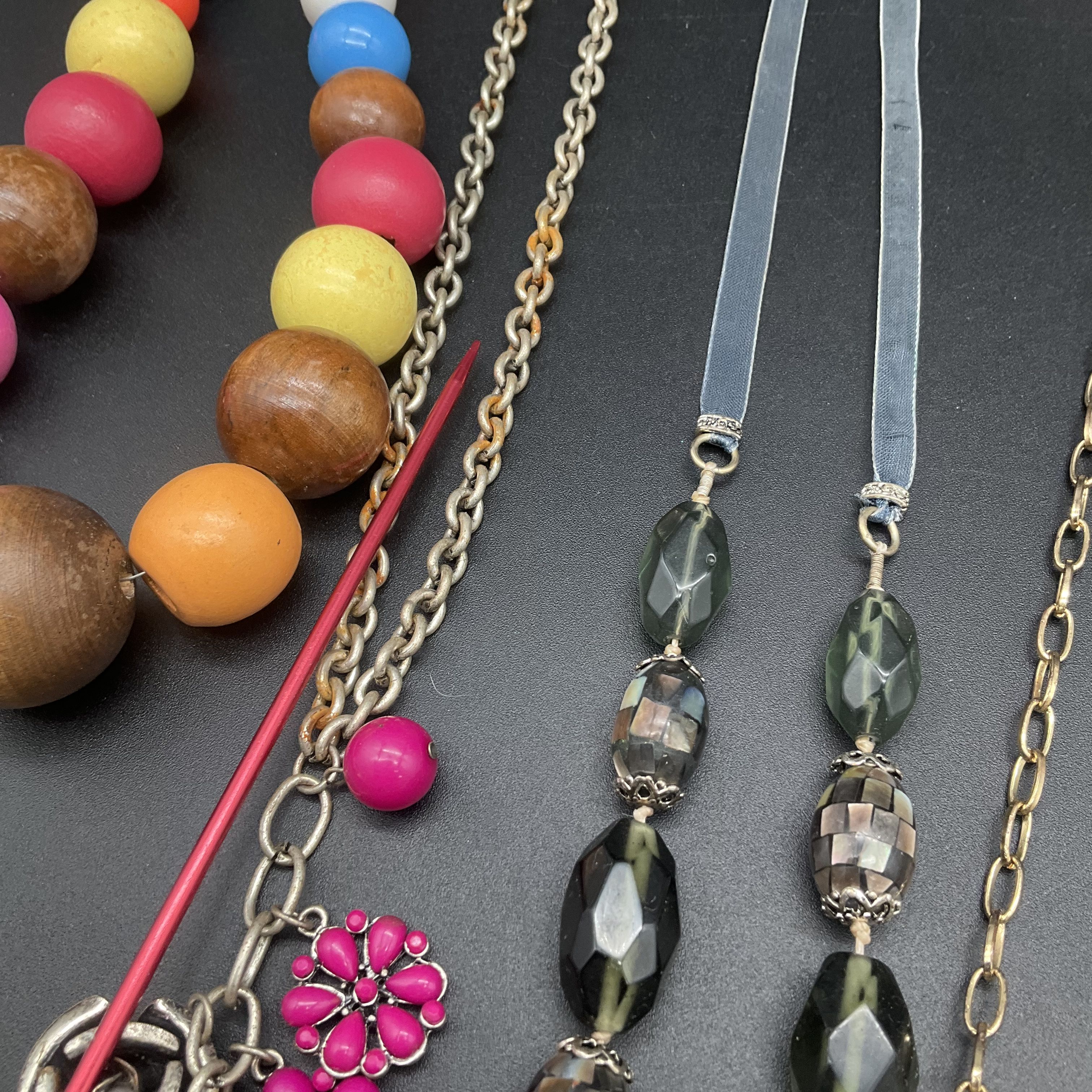 Boho Eclectic Necklace Lot 6pc Beaded Bib Filigree Feather Tribal Hawaiian Style - Image 7