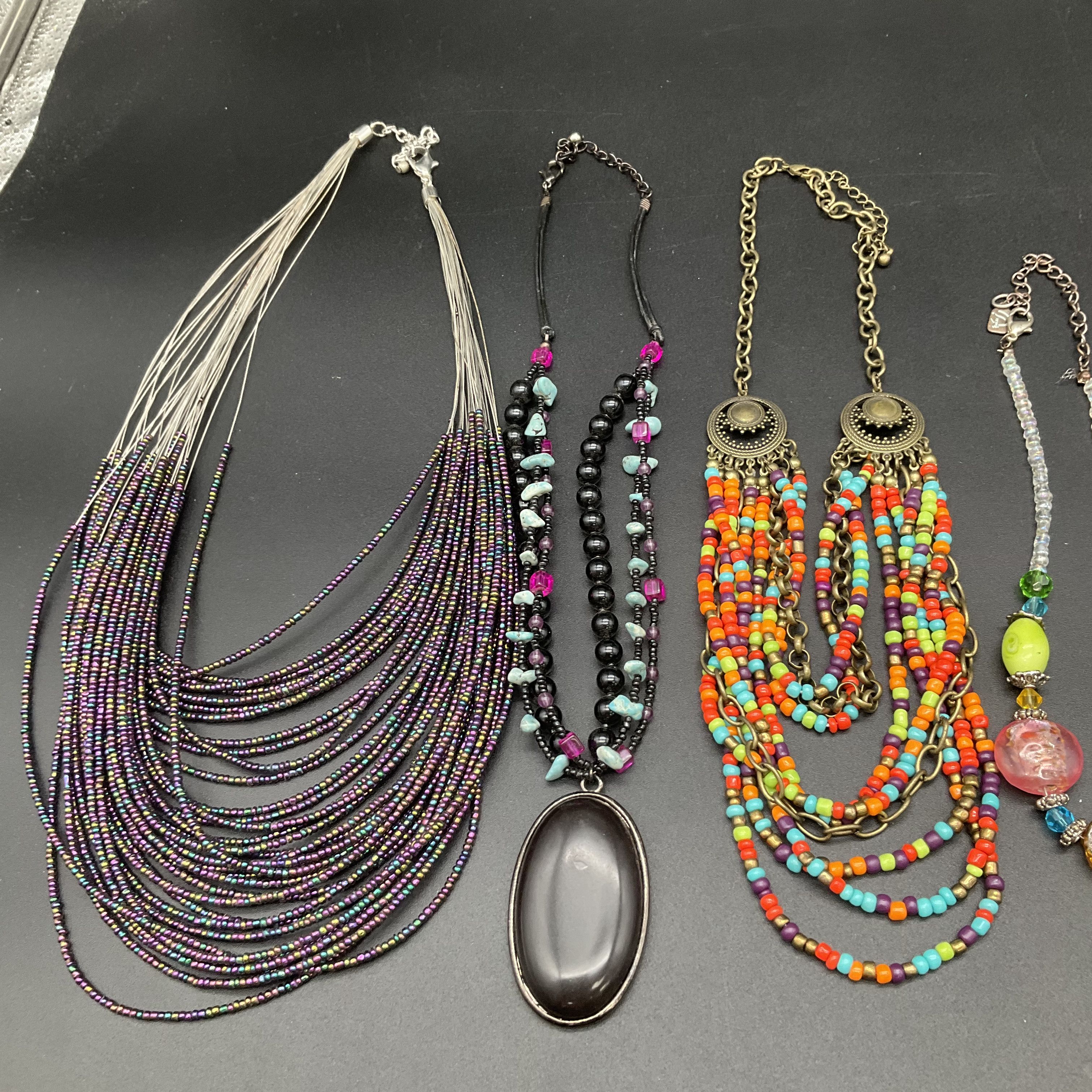 Boho Retro Beaded Statement Jewelry Lot of 7 Necklaces Multi-Strand Bib - Image 4