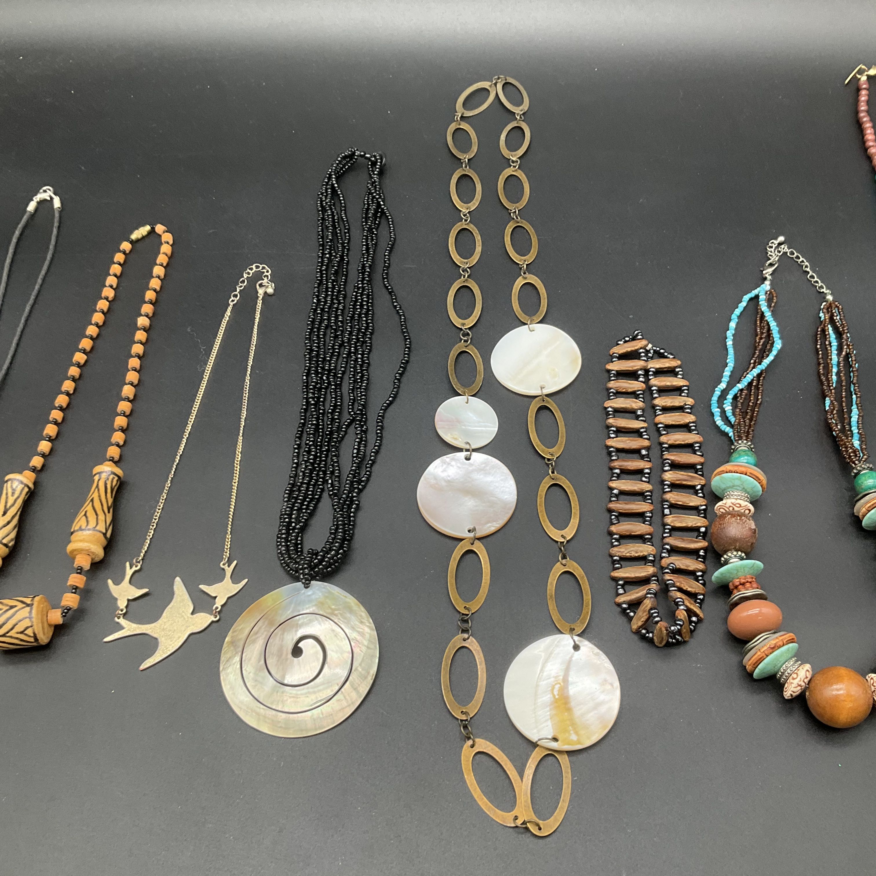 Boho Southwestern Style Necklace Lot of 8 Mother of Pearl Shell Wood Beads - Image 3