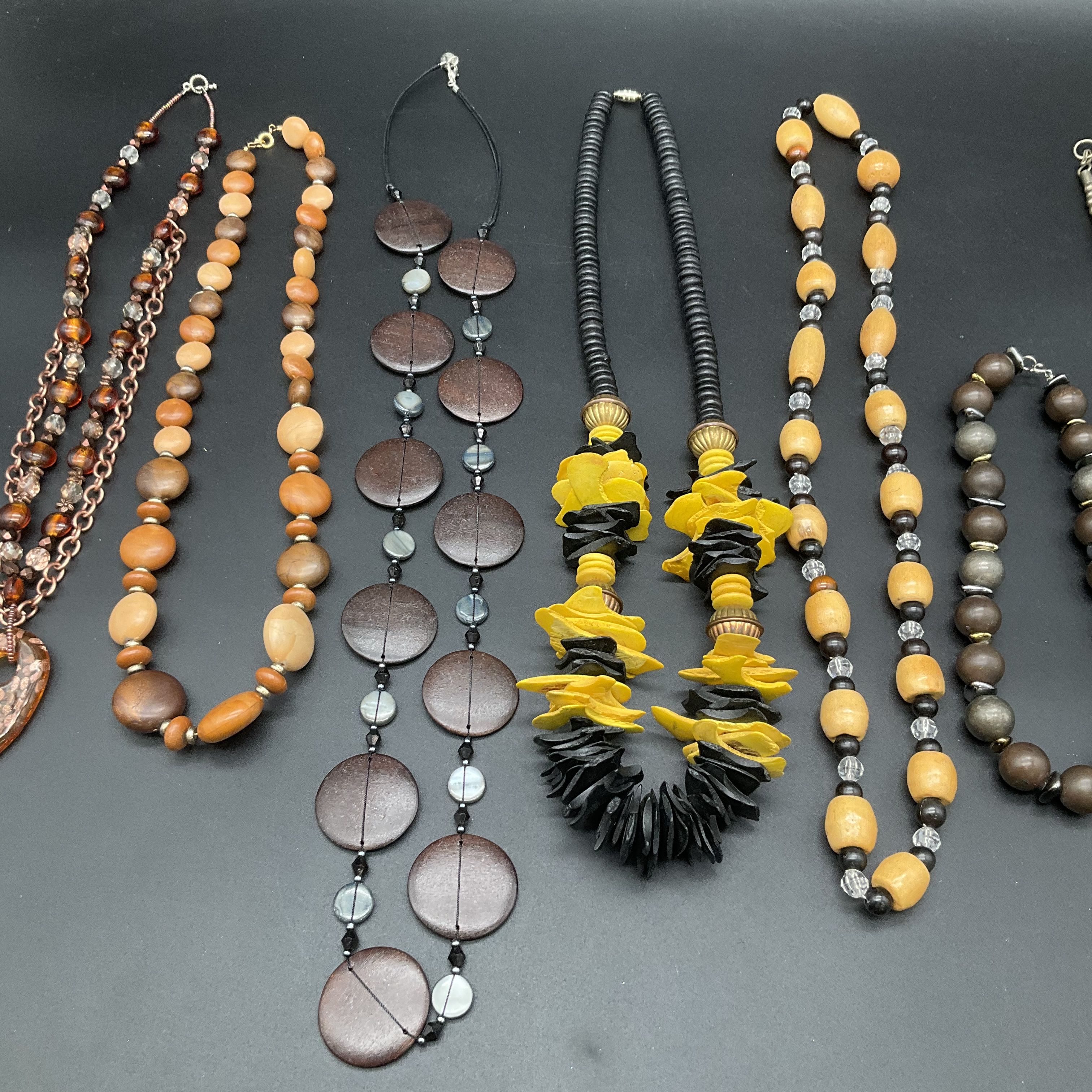 Boho Statement Wood Bead & Resin Necklace Lot of 7 Earthy Tribal Style Jewelry - Image 3