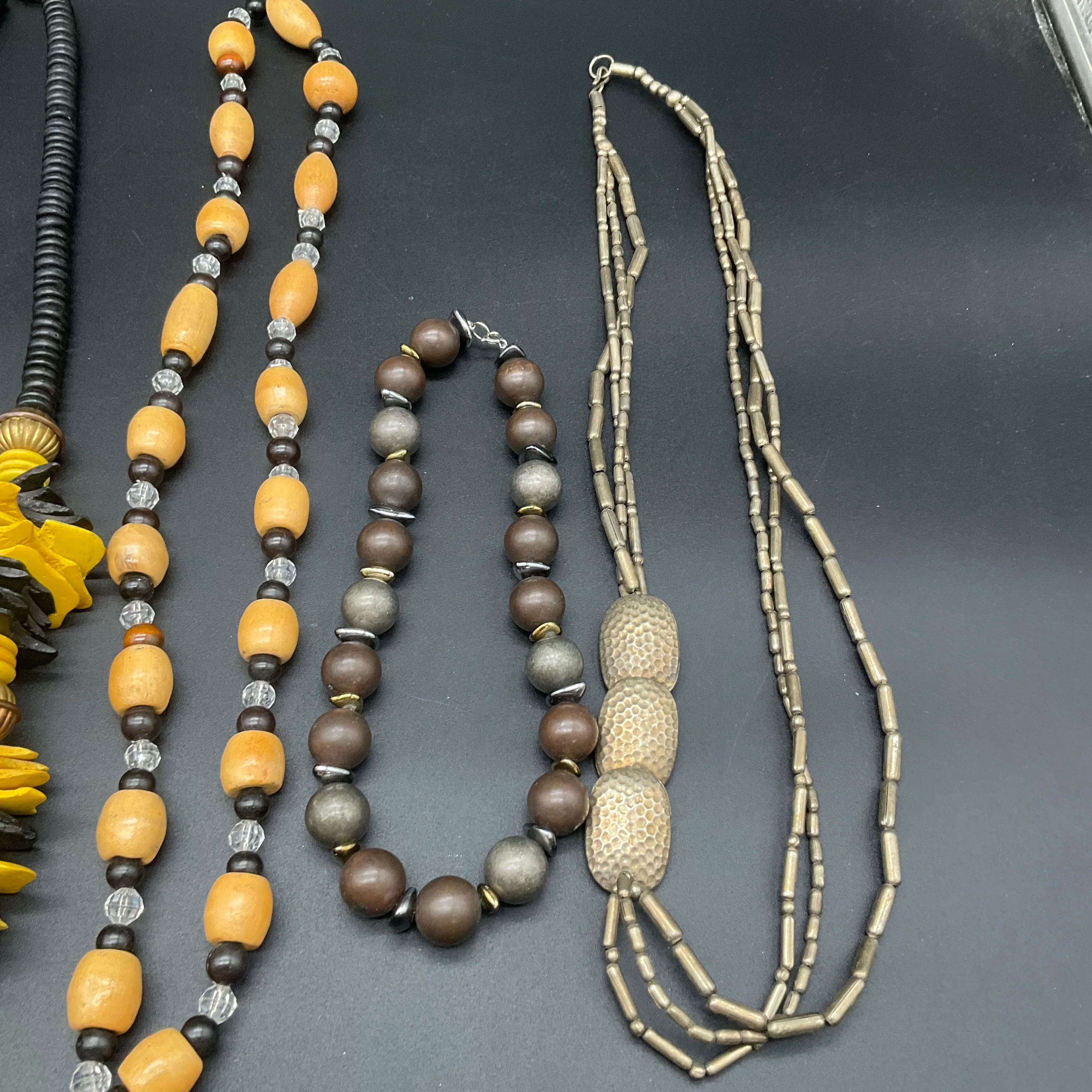 Boho Statement Wood Bead & Resin Necklace Lot of 7 Earthy Tribal Style Jewelry - Image 4