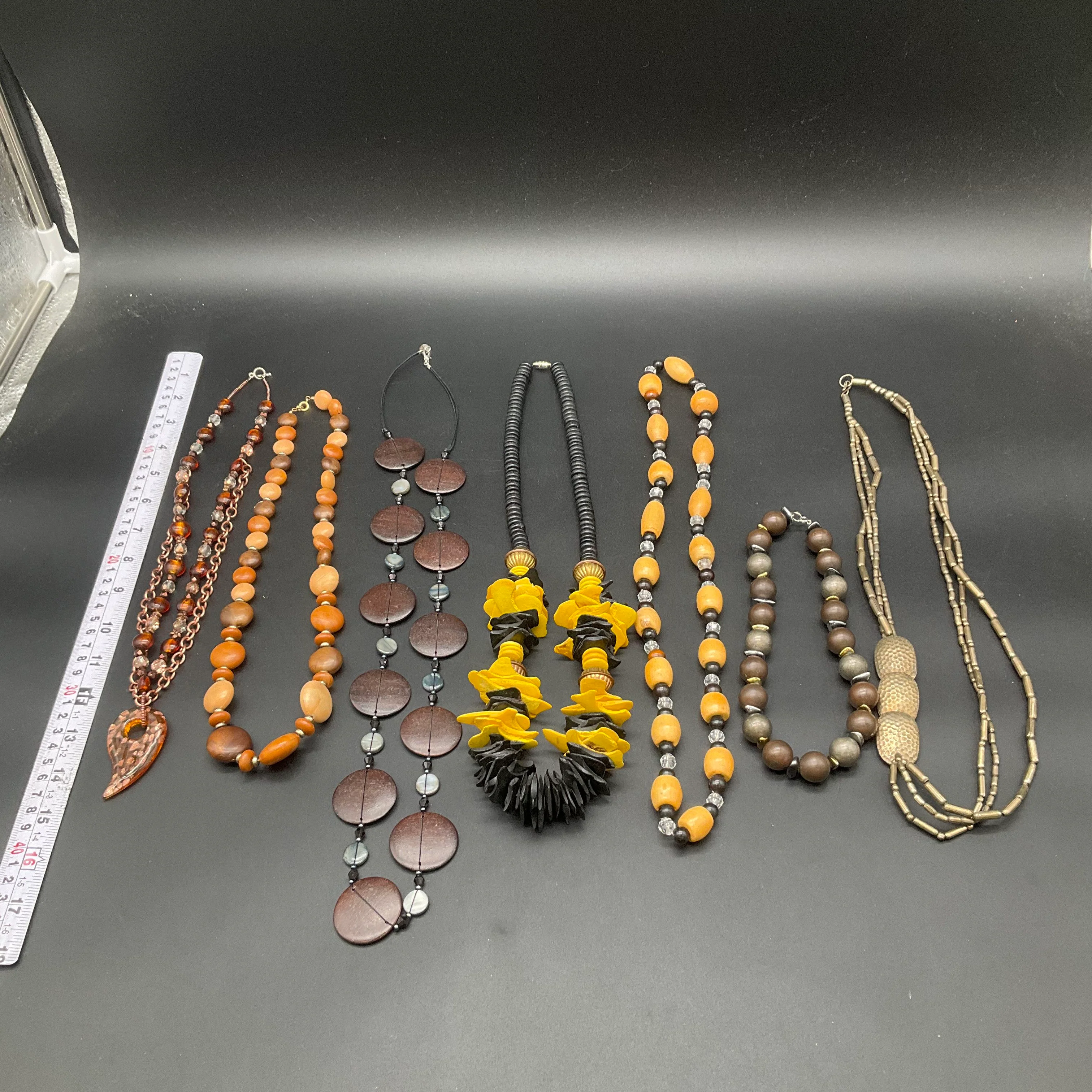 Boho Statement Wood Bead & Resin Necklace Lot of 7 Earthy Tribal Style Jewelry - Image 5