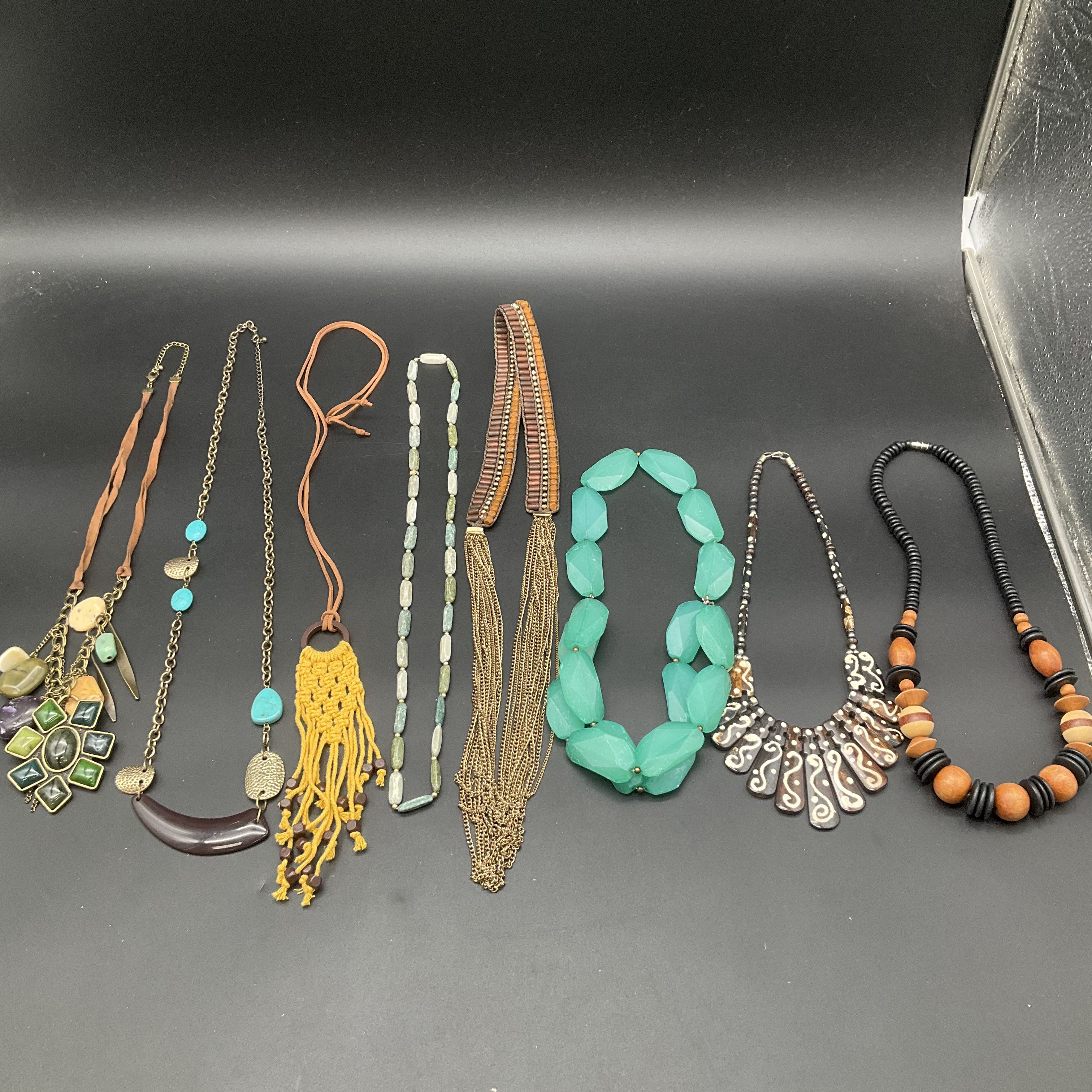 Boho Tribal Style Jewelry Lot of 8 Necklaces Tassel Wood Beaded Statement