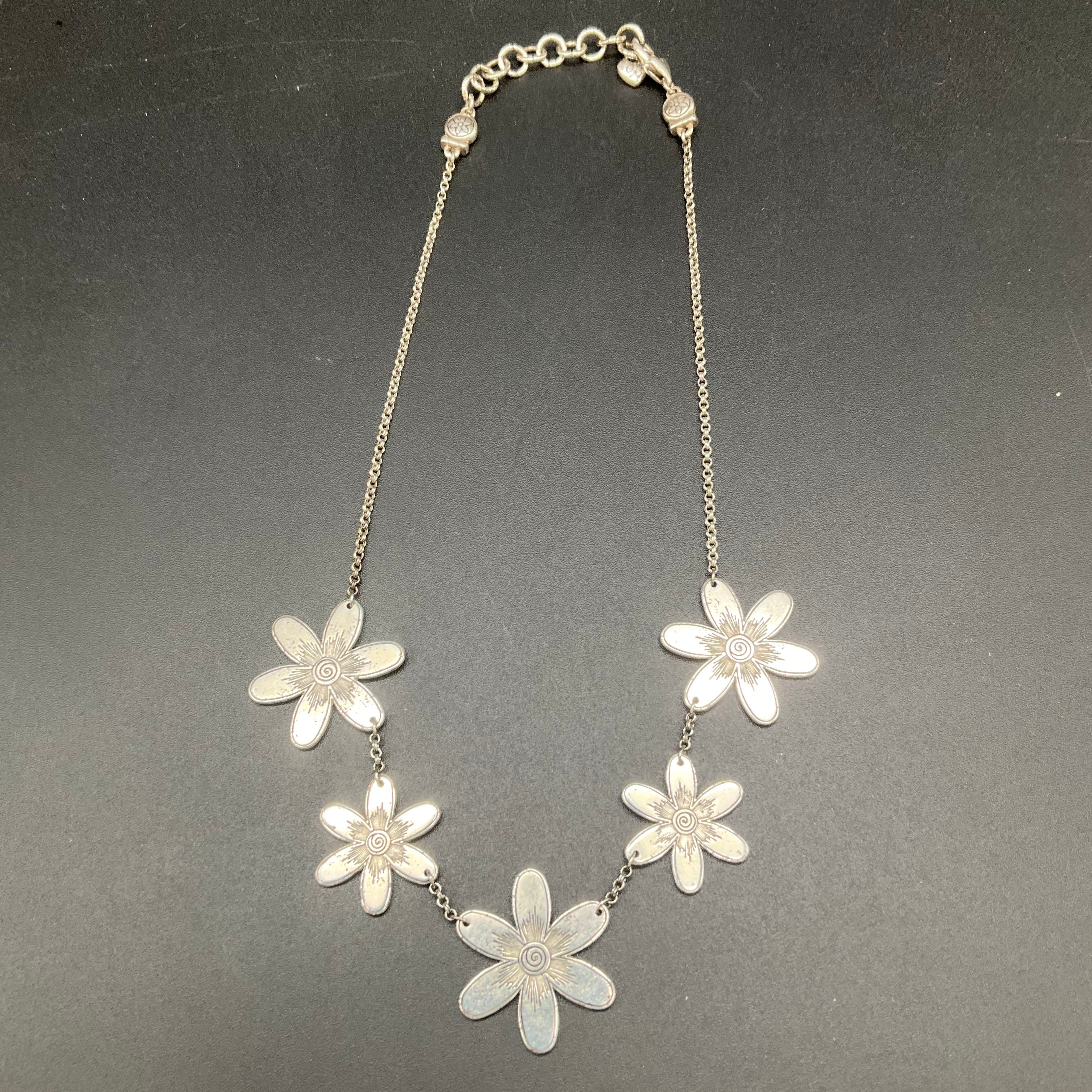 Brighton Dazzle Bloom Silver Tone Flower Station Necklace Clear Crystals 18" - Image 4