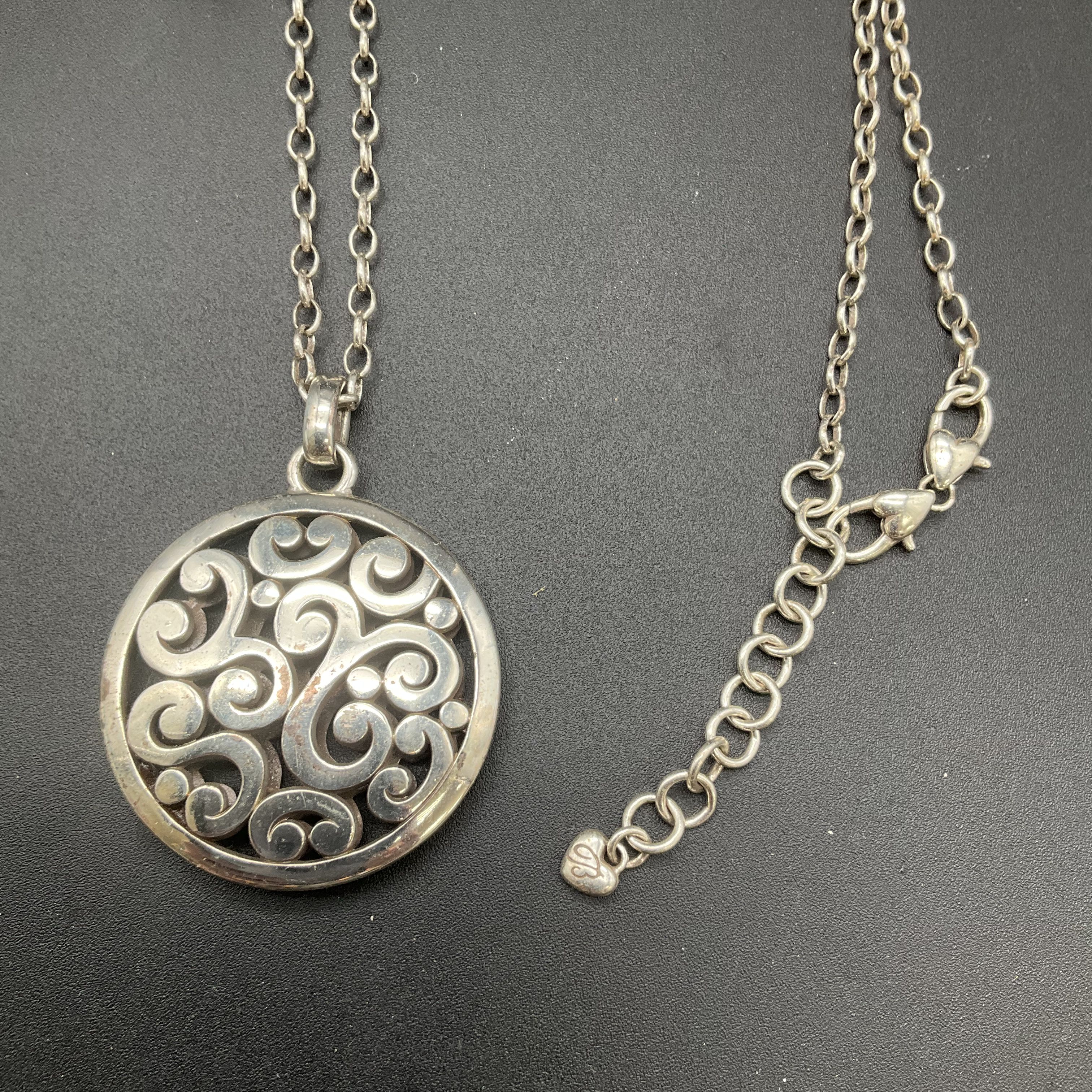 Brighton Vintage 90s Silver Tone Scroll Pendant Necklace Rhinestone Cuff Set - Image 7