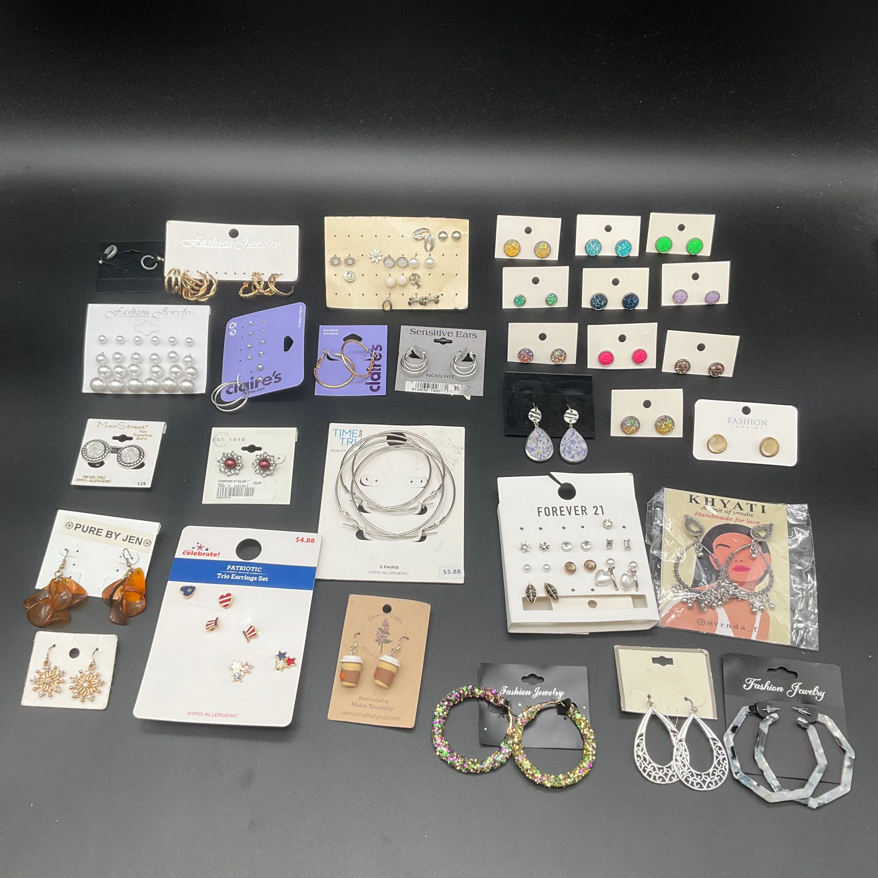 Claire's Forever 21 Time & Tru Earrings Jewelry Lot 30 Pairs Studs Hoops Drops