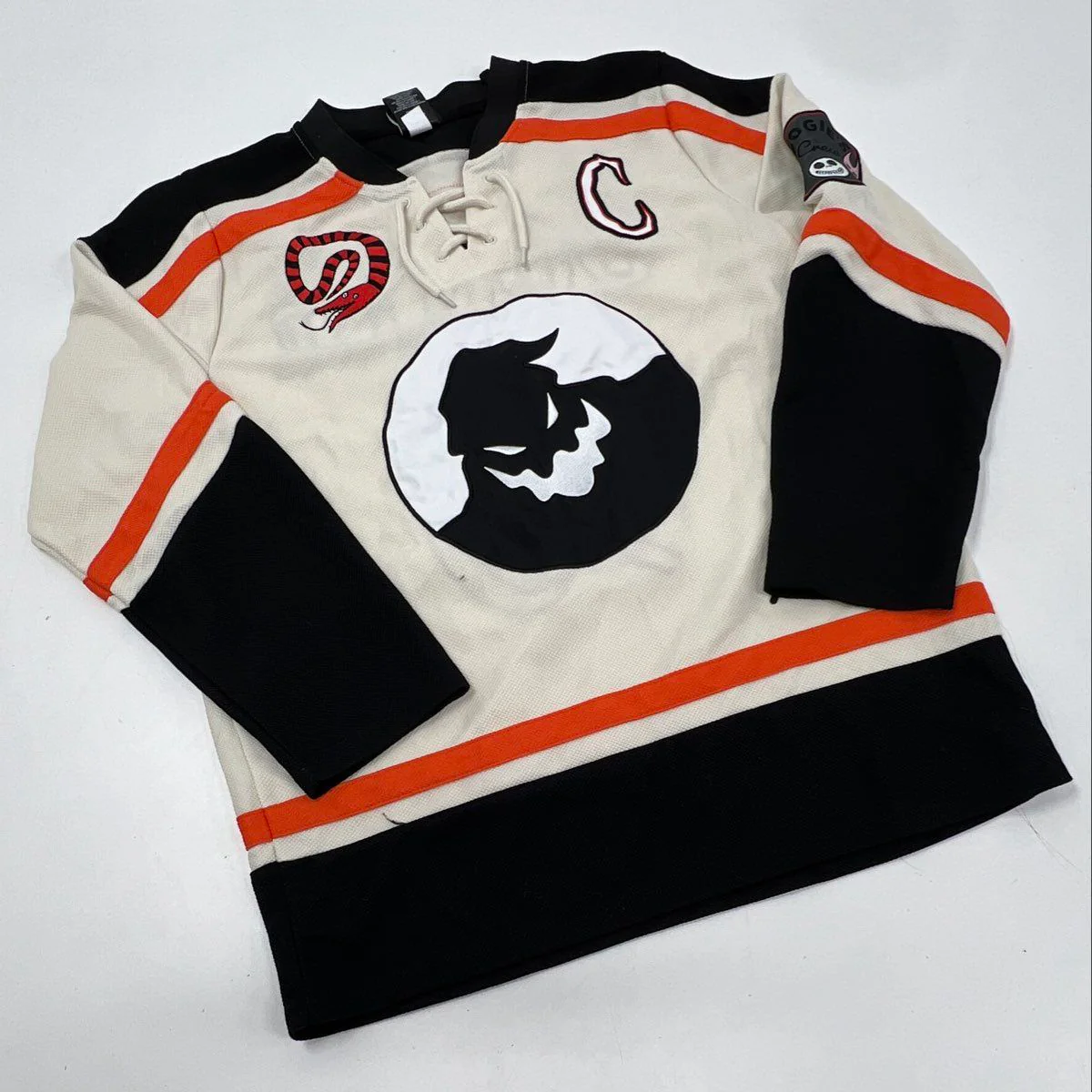 Disney Nightmare Before Christmas Oogie Boogie Hockey Jersey Cream Orange Sz SM