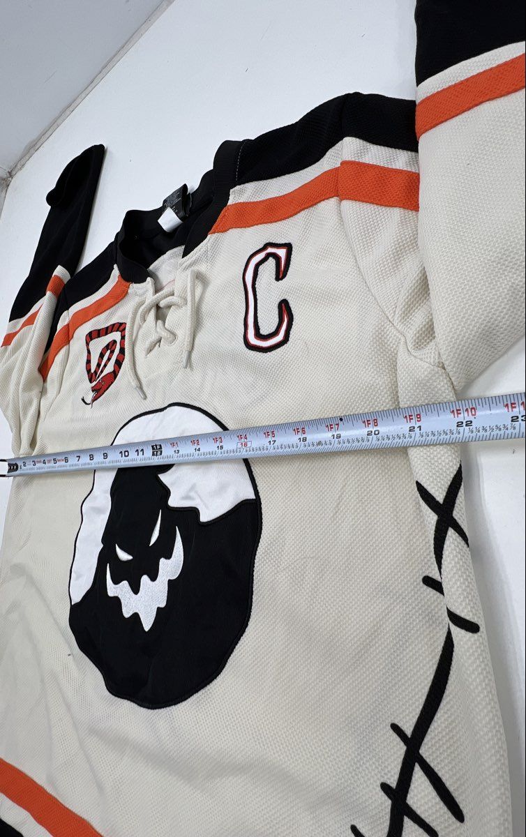 Disney Nightmare Before Christmas Oogie Boogie Hockey Jersey Cream Orange Sz SM - Image 6