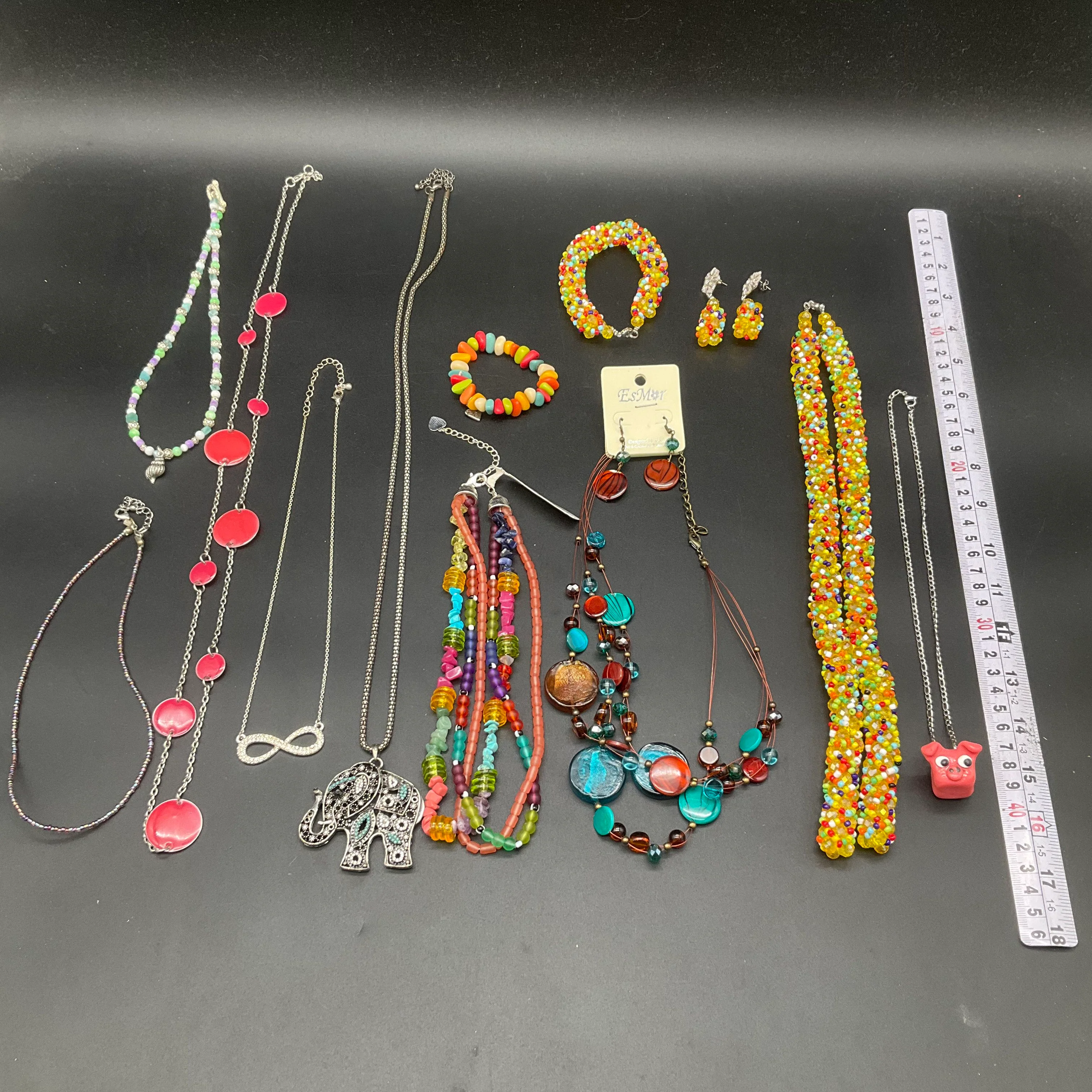 Fashion Jewelry Lot of 13 Beaded Necklaces Bracelets Elephant Infinity EsmaR - Image 2