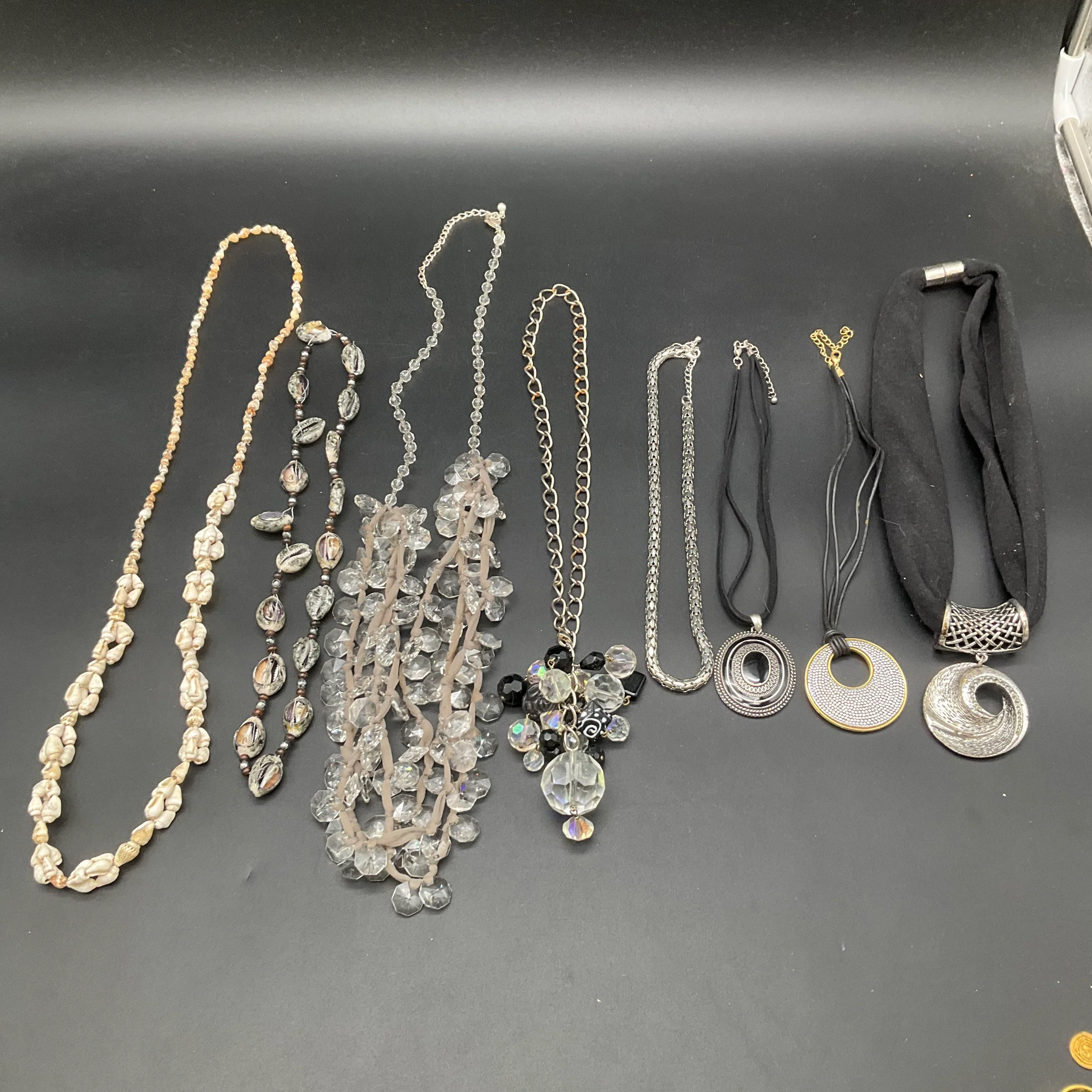 Fashion Statement Necklace Jewelry Lot of 8 Crystal Shell Silver Tone