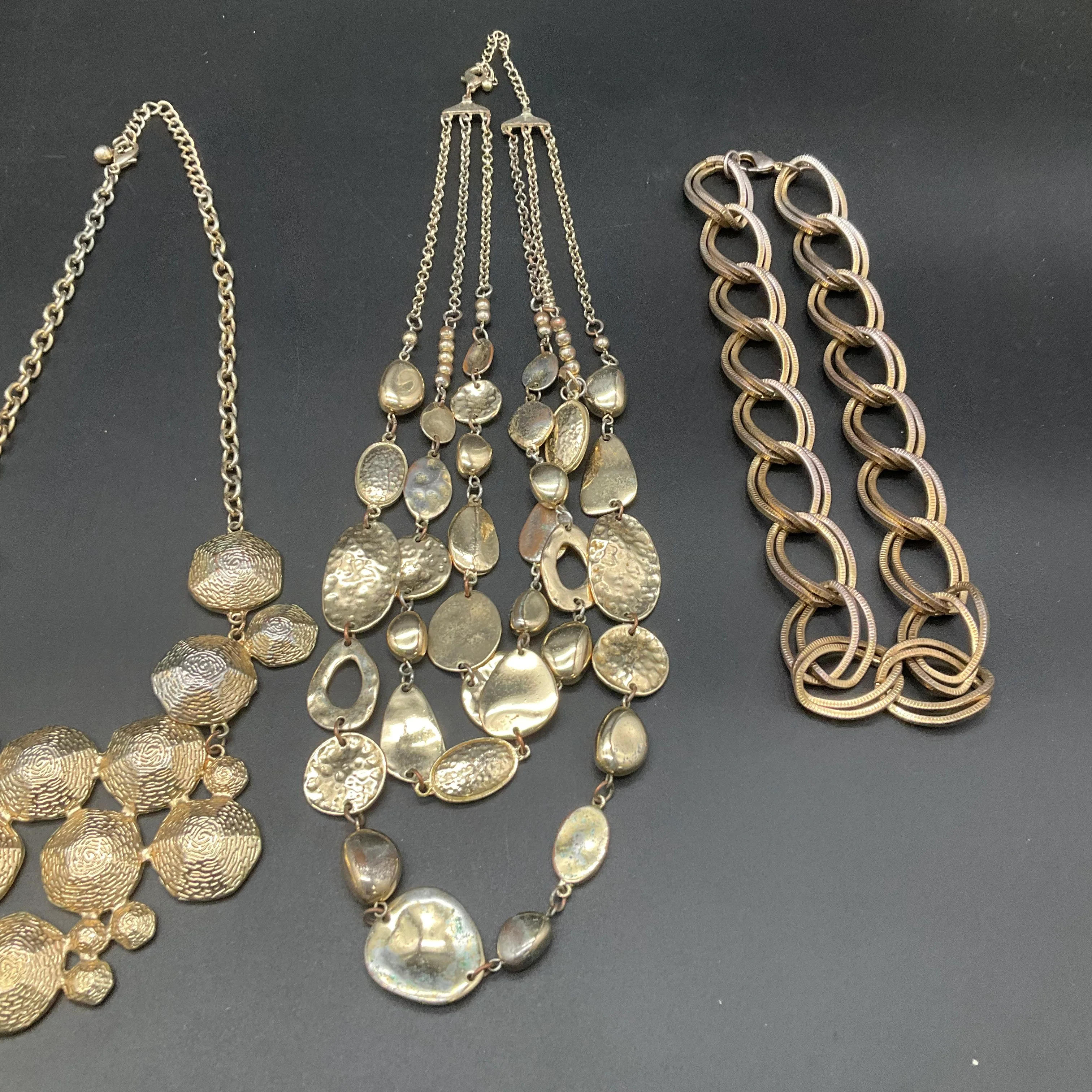 Gold Tone Statement Bib & Chain Jewelry Lot of 6 Modern Hammered Necklaces - Image 2