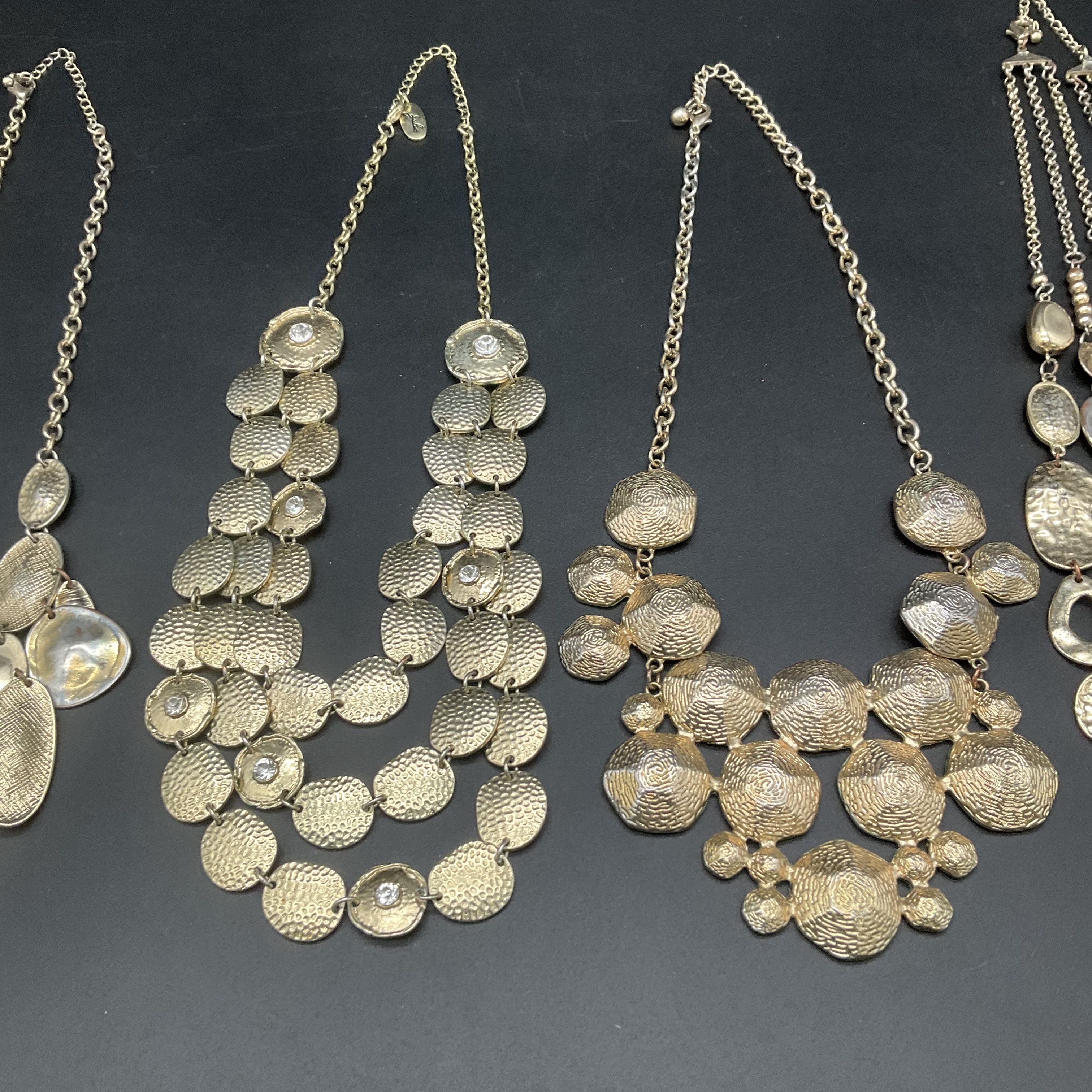 Gold Tone Statement Bib & Chain Jewelry Lot of 6 Modern Hammered Necklaces - Image 3