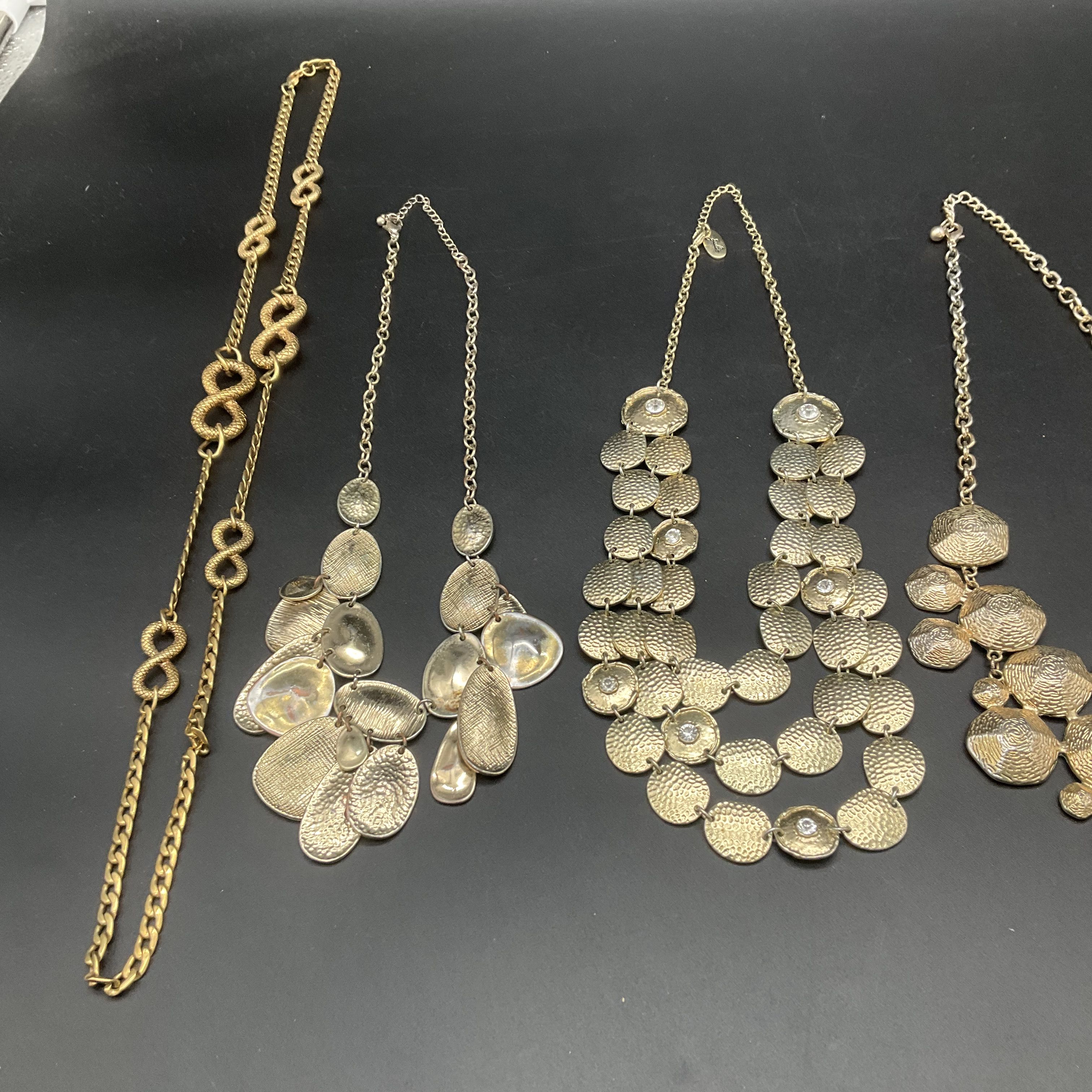 Gold Tone Statement Bib & Chain Jewelry Lot of 6 Modern Hammered Necklaces - Image 4