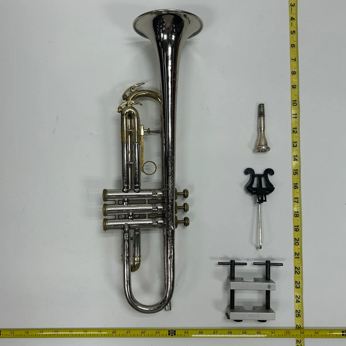 King Tempo Bb Trumpet Silver Plated USA with Case - For Repair - Serial 588663 - Image 10