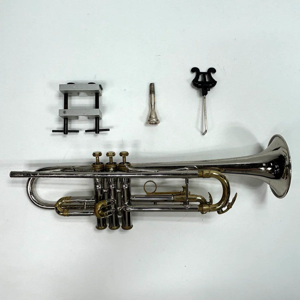 King Tempo Bb Trumpet Silver Plated USA with Case - For Repair - Serial 588663 - Image 8