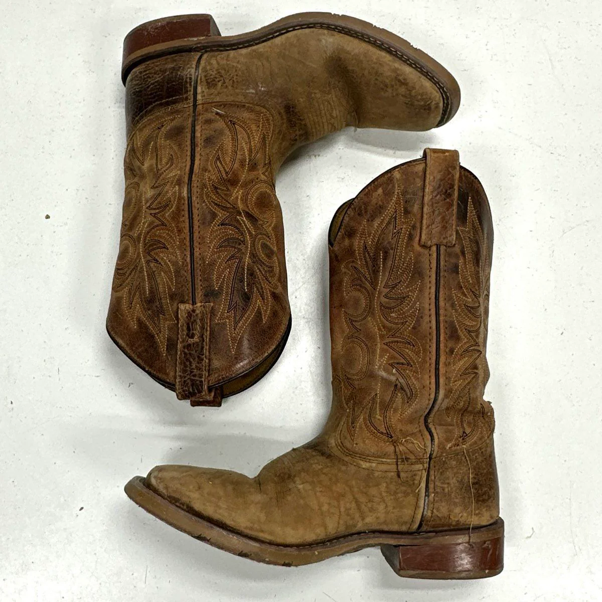 Laredo 7835 Brown Leather Square Toe Western Cowboy Boots Men's Size 7.5 D - Image 4