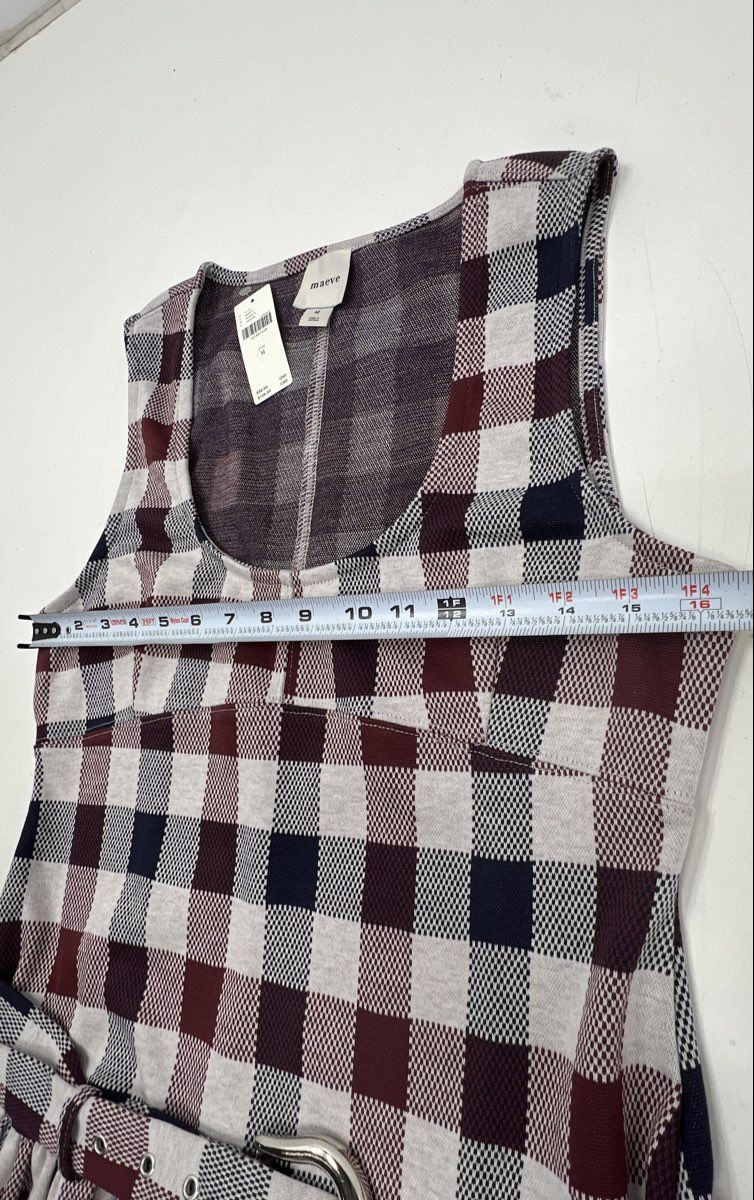 Maeve Anthropologie Women's Burgundy Navy Plaid Belted Peplum Dress NWT Sz M - Image 2