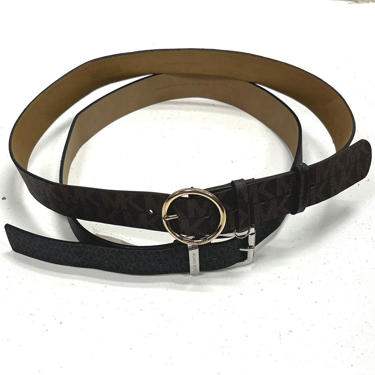 Michael Kors Women's Monogram Belts Lot 2 Black Brown Gold Silver Sz M L NWT