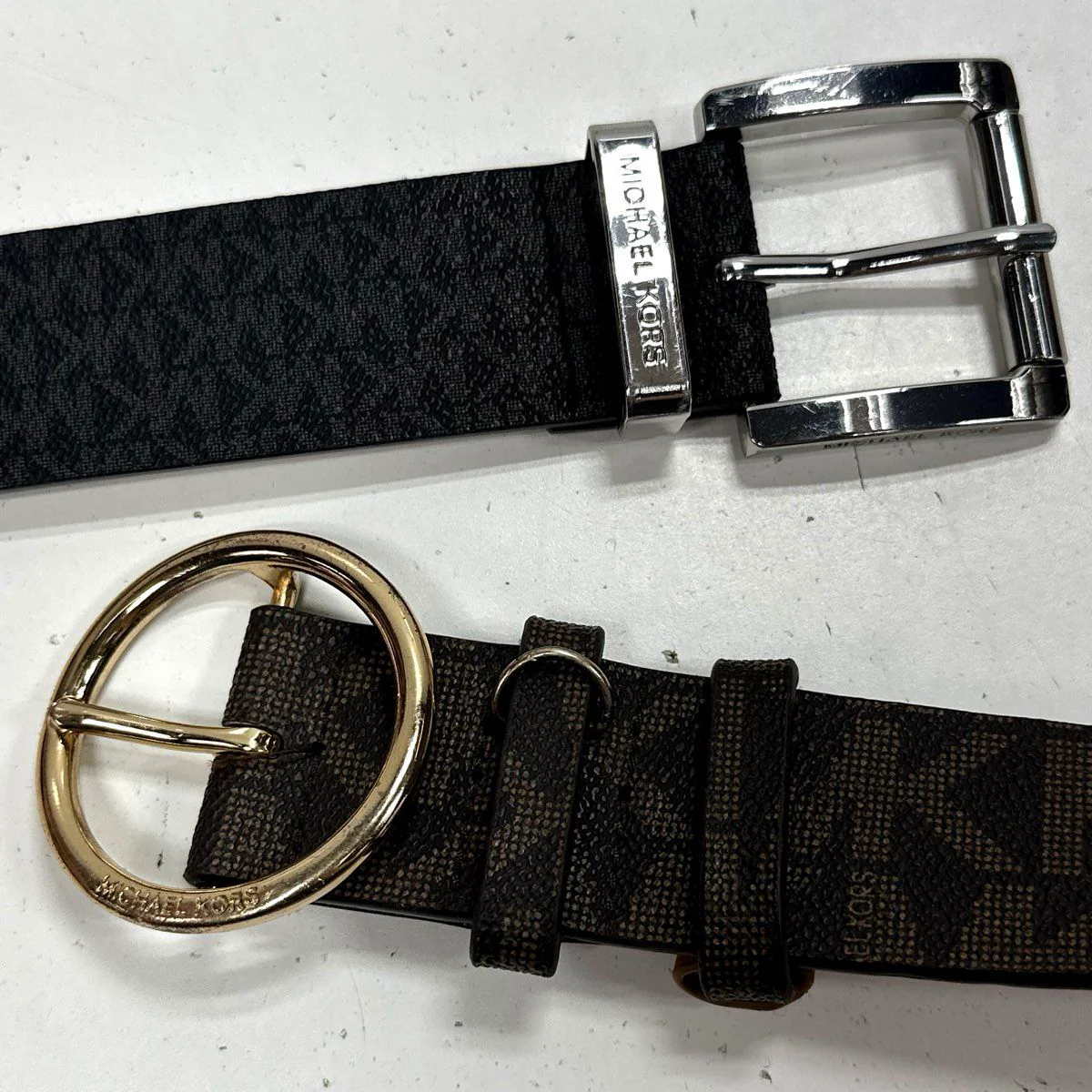 Michael Kors Women's Monogram Belts Lot 2 Black Brown Gold Silver Sz M L NWT - Image 5