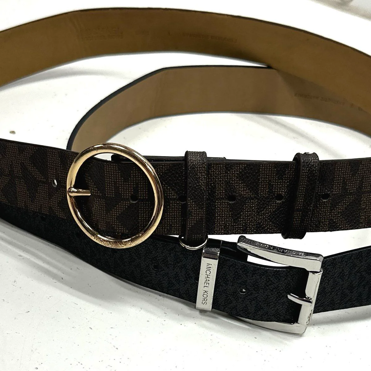 Michael Kors Women's Monogram Belts Lot 2 Black Brown Gold Silver Sz M L NWT - Image 8