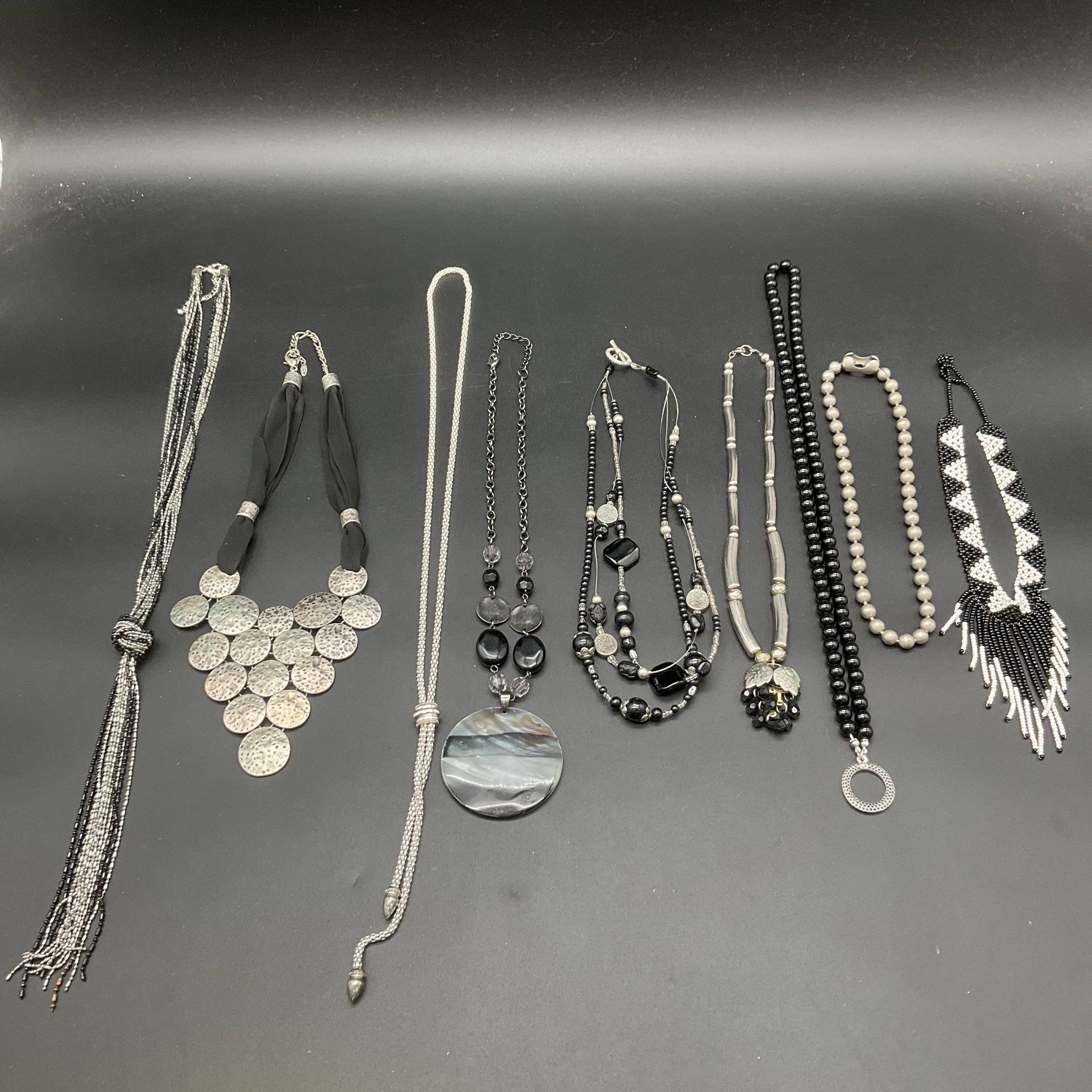 Mixed Fashion Necklace Lot of 9 Statement Beaded Silver Tone Black Tassel Bib