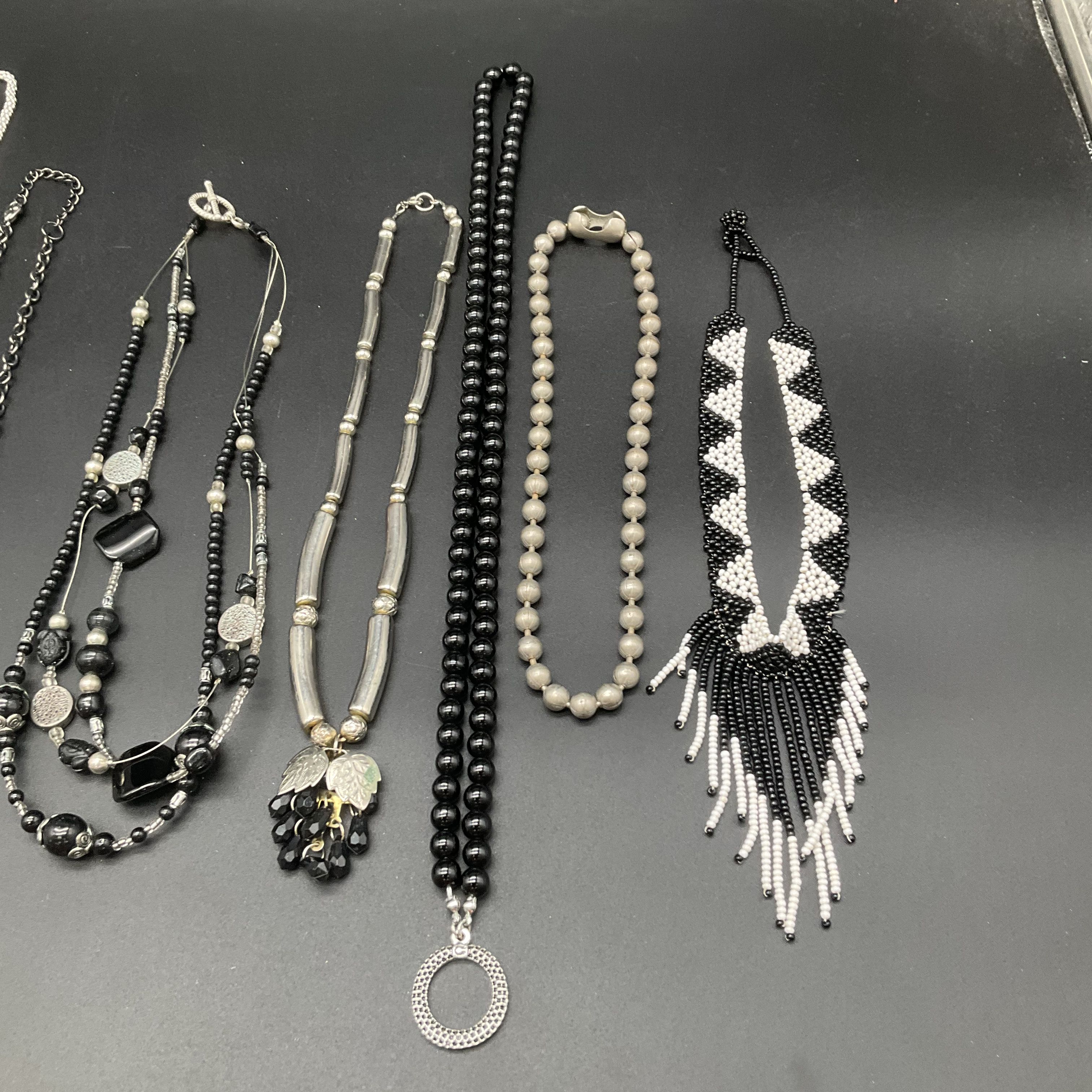 Mixed Fashion Necklace Lot of 9 Statement Beaded Silver Tone Black Tassel Bib - Image 2