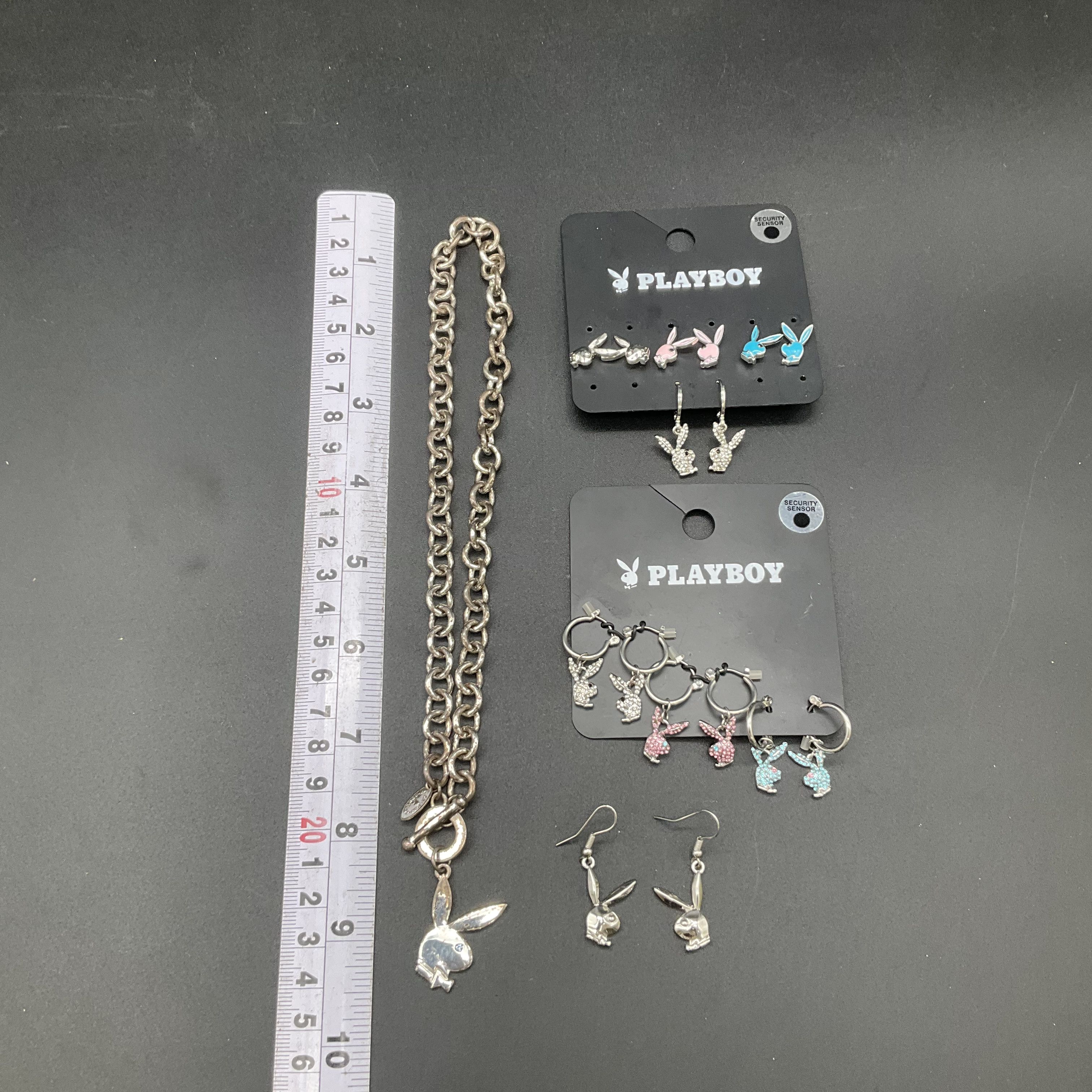 Playboy Fashion Jewelry Lot Necklace Hoop Stud Hook Earrings Rhinestone Bunny - Image 5