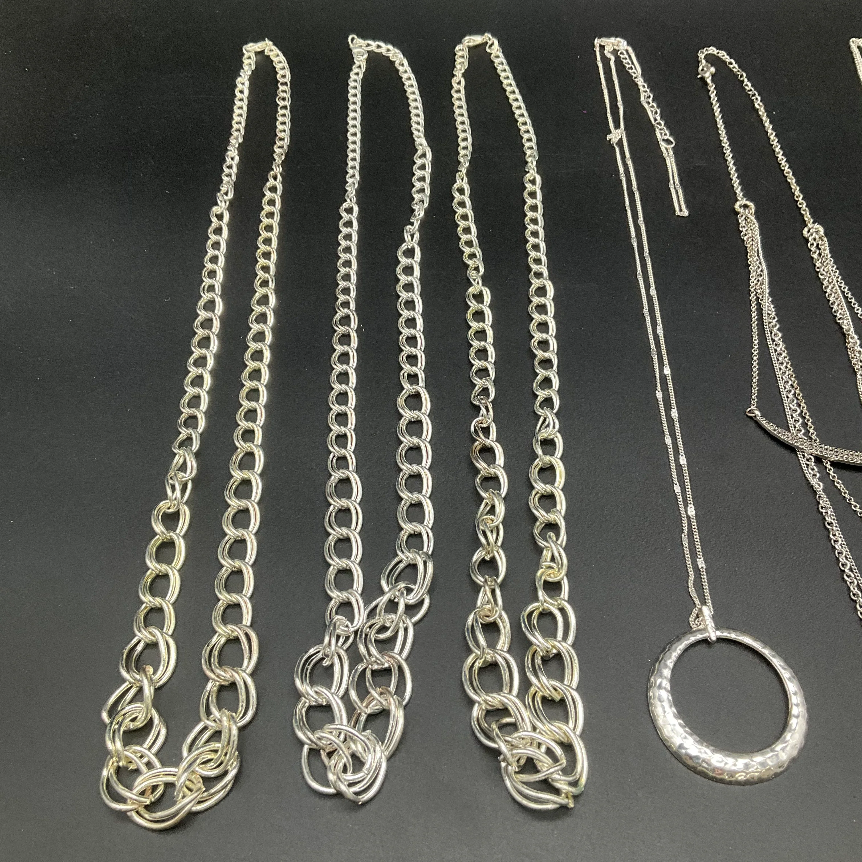 Silver Tone Fashion Jewelry Necklace Lot 9 Piece Cross Boho Chunky Link Pendants - Image 2
