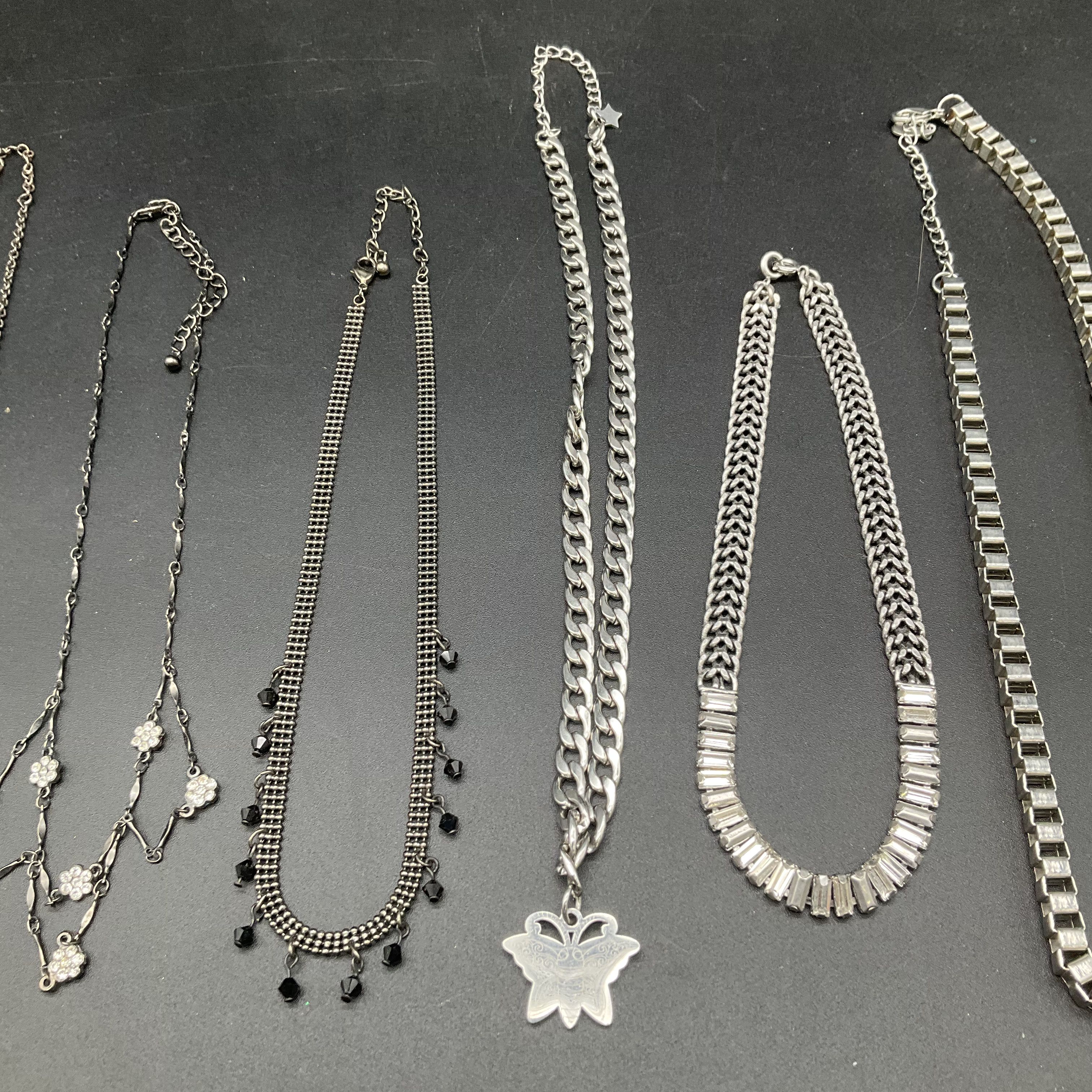 Silver Tone Fashion Jewelry Necklace Lot of 8 Rhinestone Filigree Floral Styles - Image 3