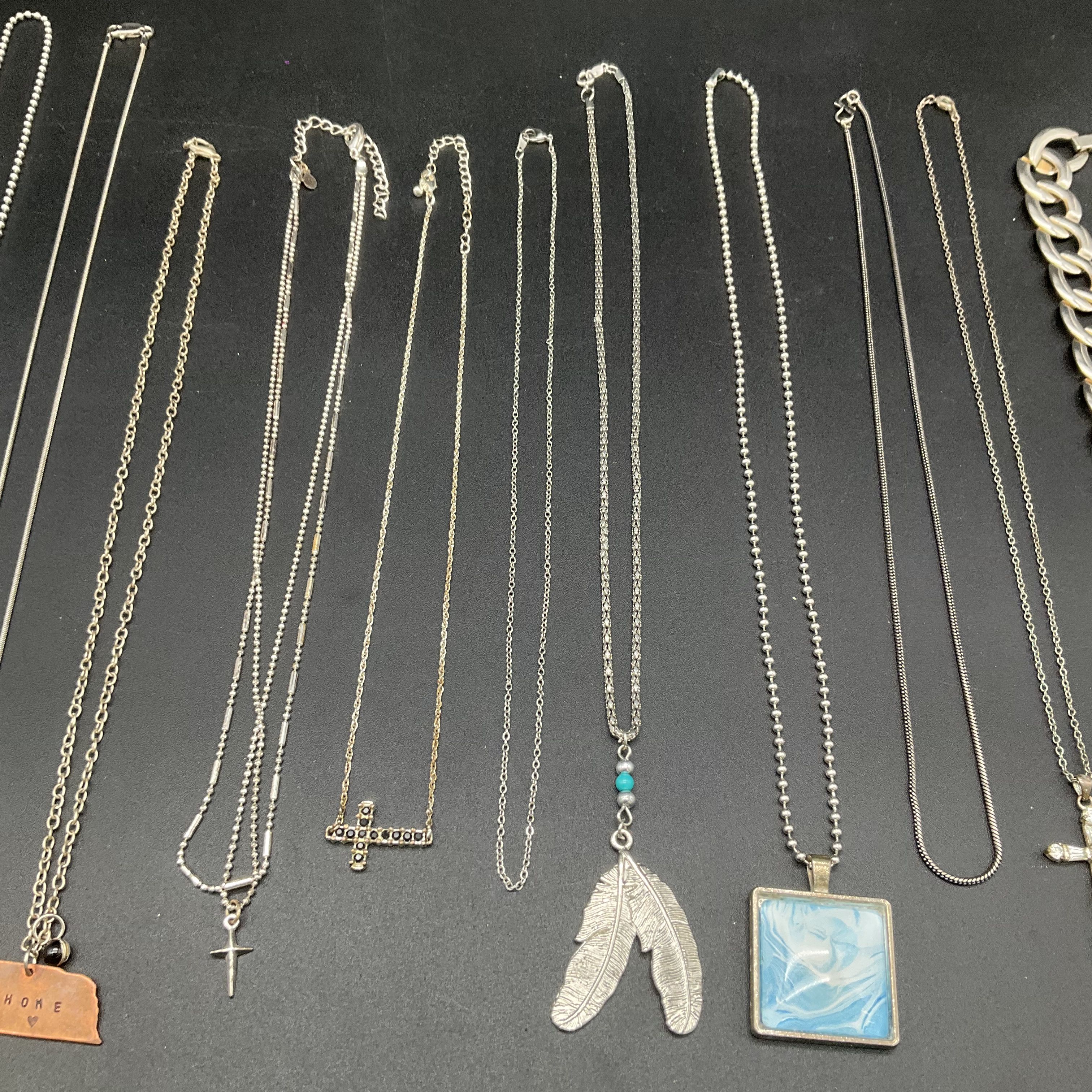 Silver Tone Necklace Jewelry Lot of 15 Boho Cross Feather Bird Modern Pendants - Image 4