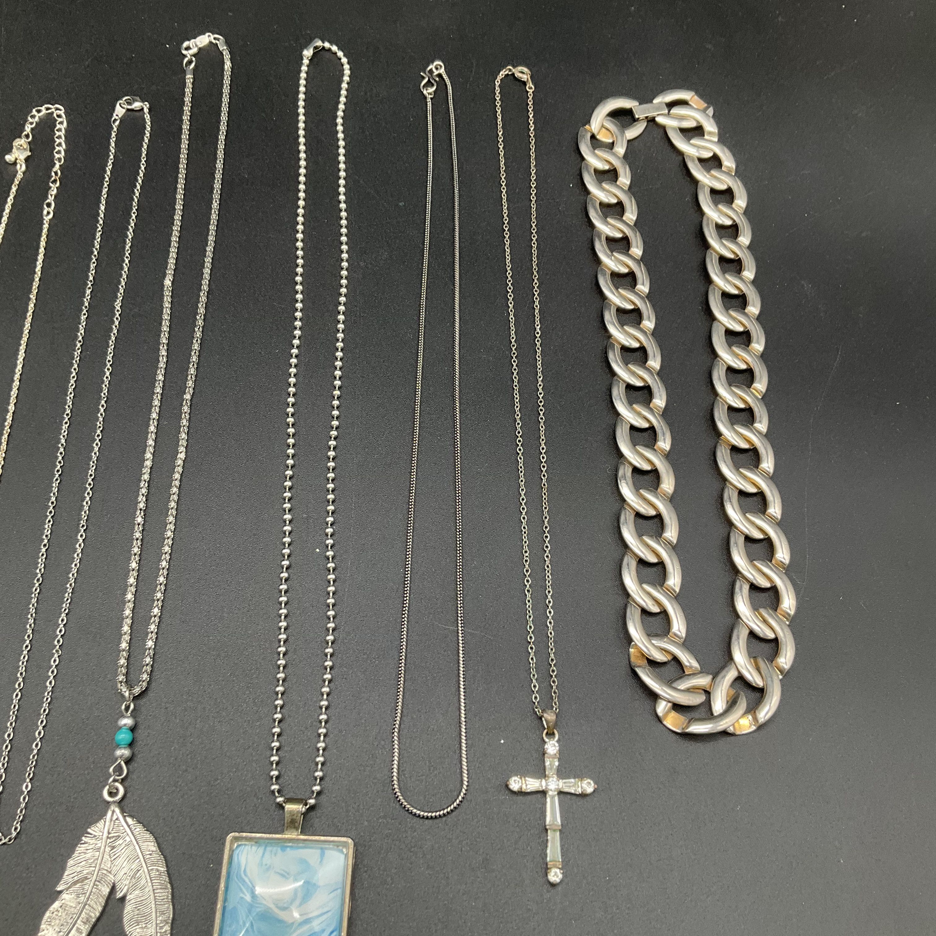 Silver Tone Necklace Jewelry Lot of 15 Boho Cross Feather Bird Modern Pendants - Image 5