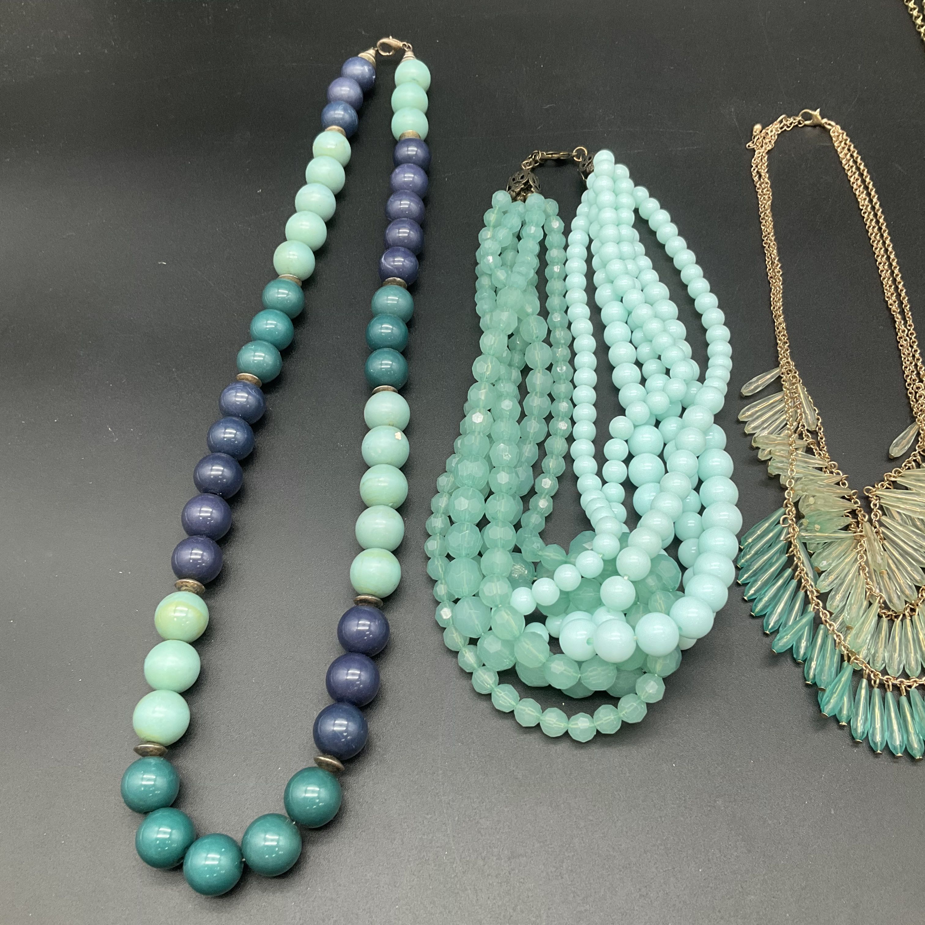 Statement Fashion Jewelry Lot of 6 Blue Green Turquoise Beaded Bib Necklaces - Image 2