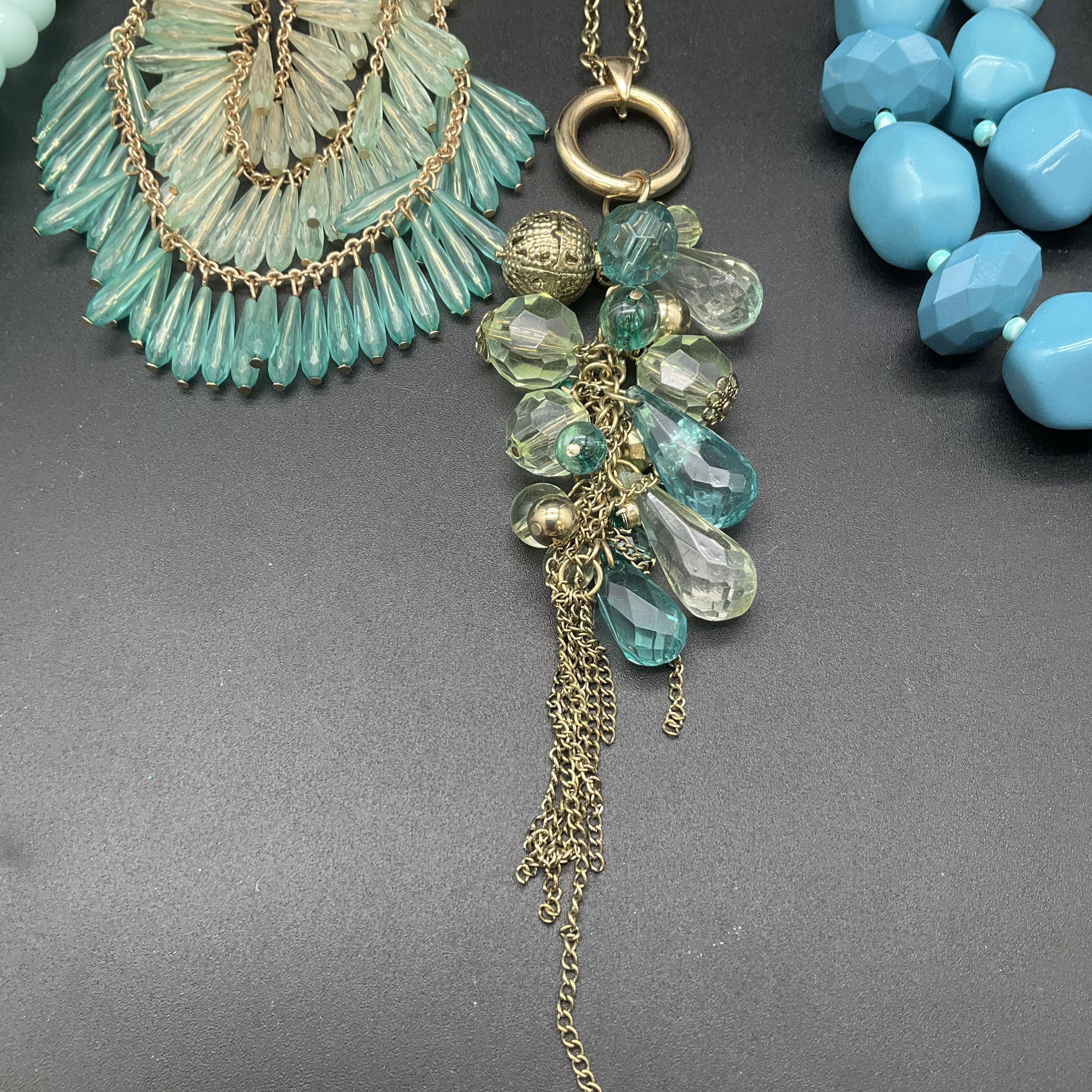 Statement Fashion Jewelry Lot of 6 Blue Green Turquoise Beaded Bib Necklaces - Image 4