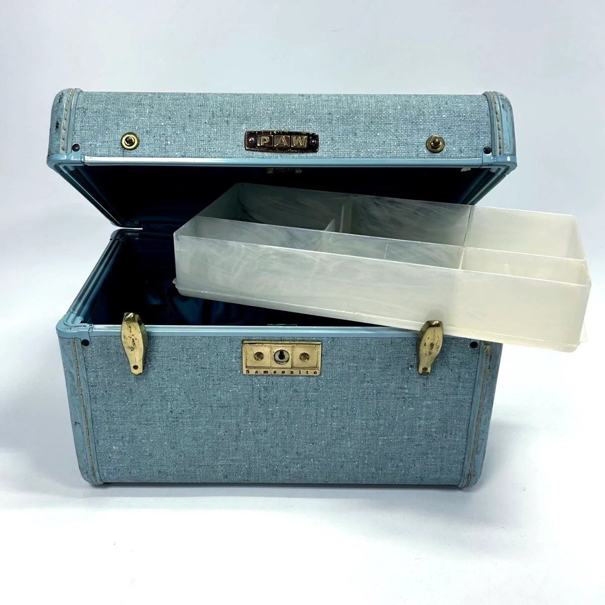 Vintage 1950s Samsonite Blue Shwayder Bros Style 4212 Train Case Makeup Bag