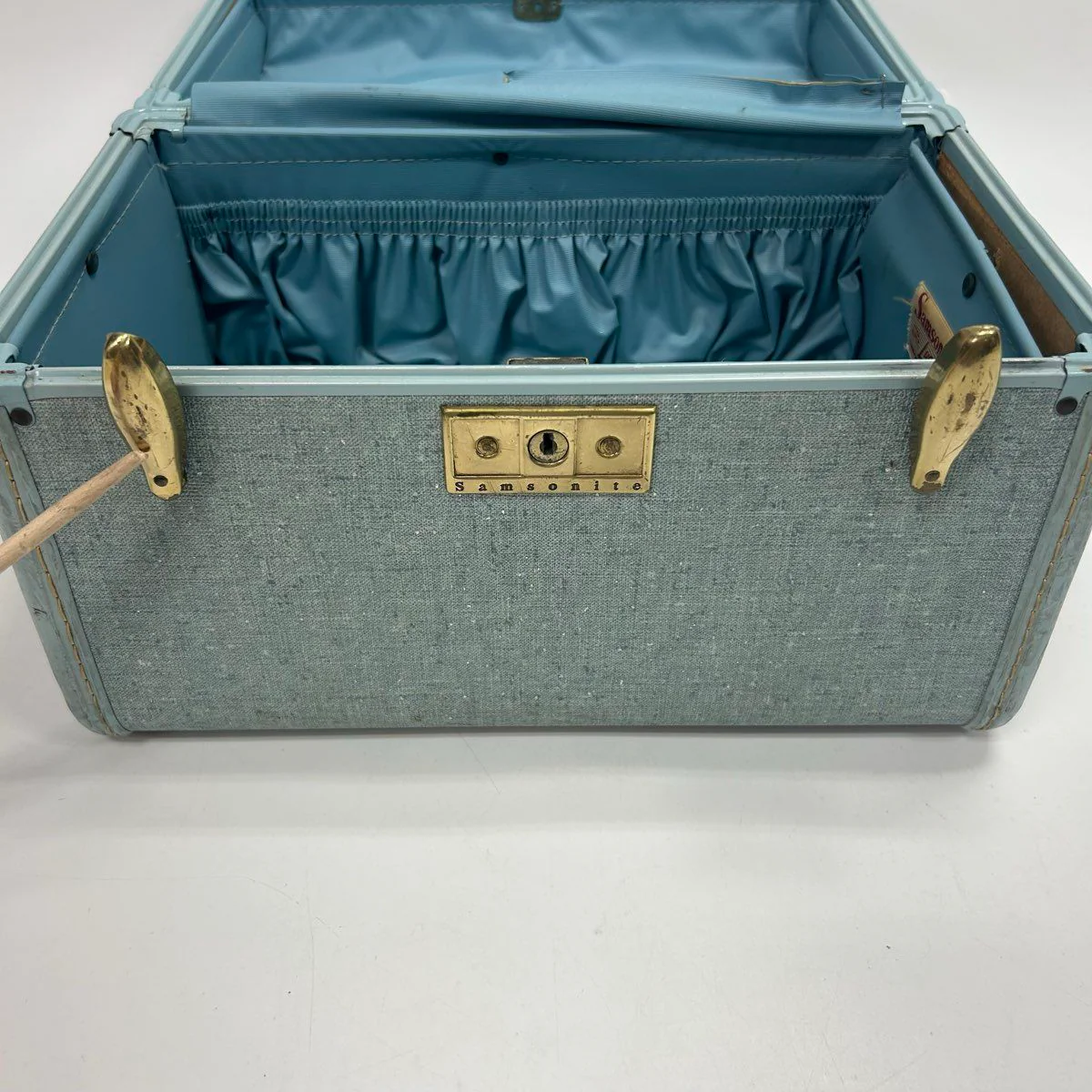 Vintage 1950s Samsonite Blue Shwayder Bros Style 4212 Train Case Makeup Bag - Image 8