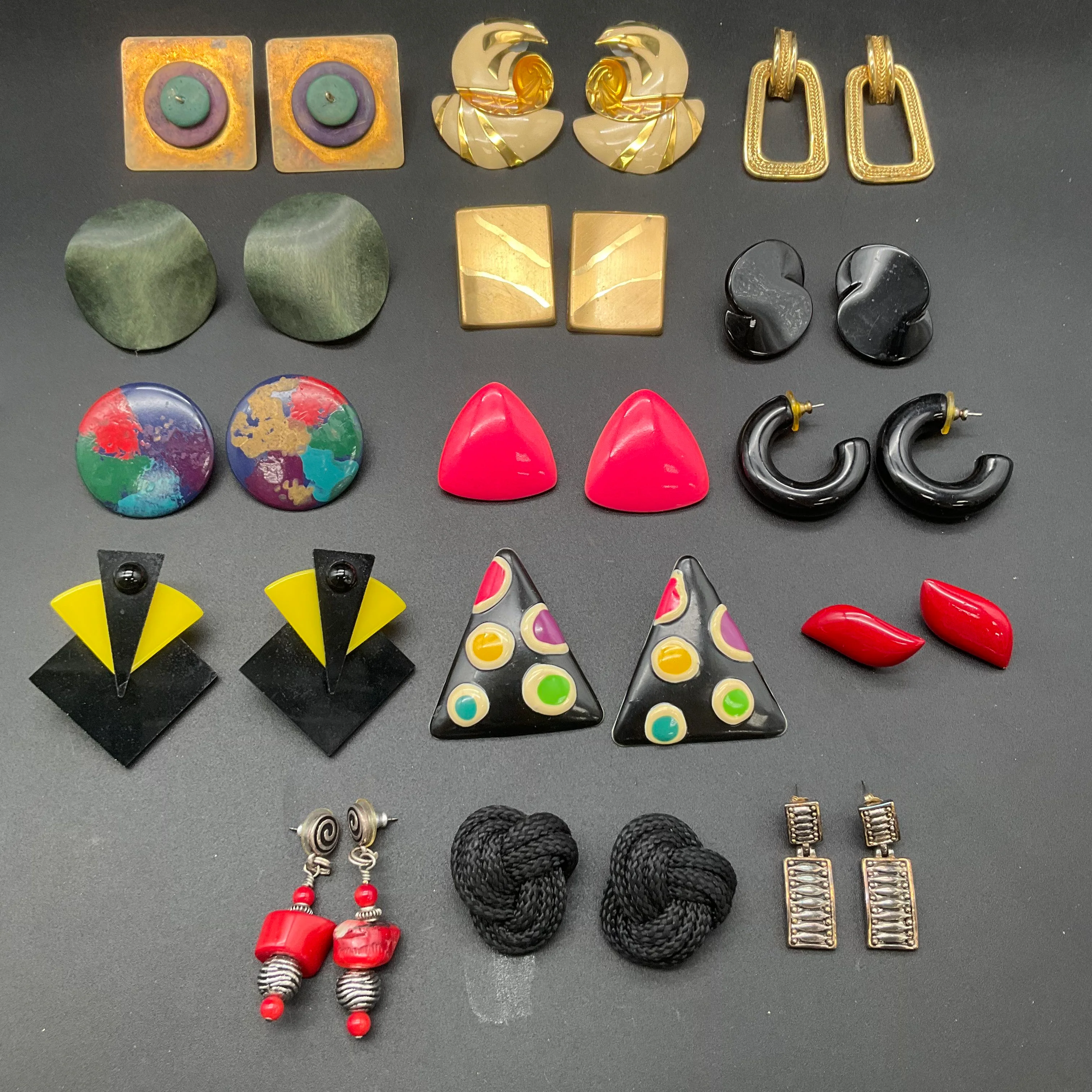 Vintage 1980s Jewelry Lot 15 Pairs Earrings Berebi Jness Geometric Postmodern