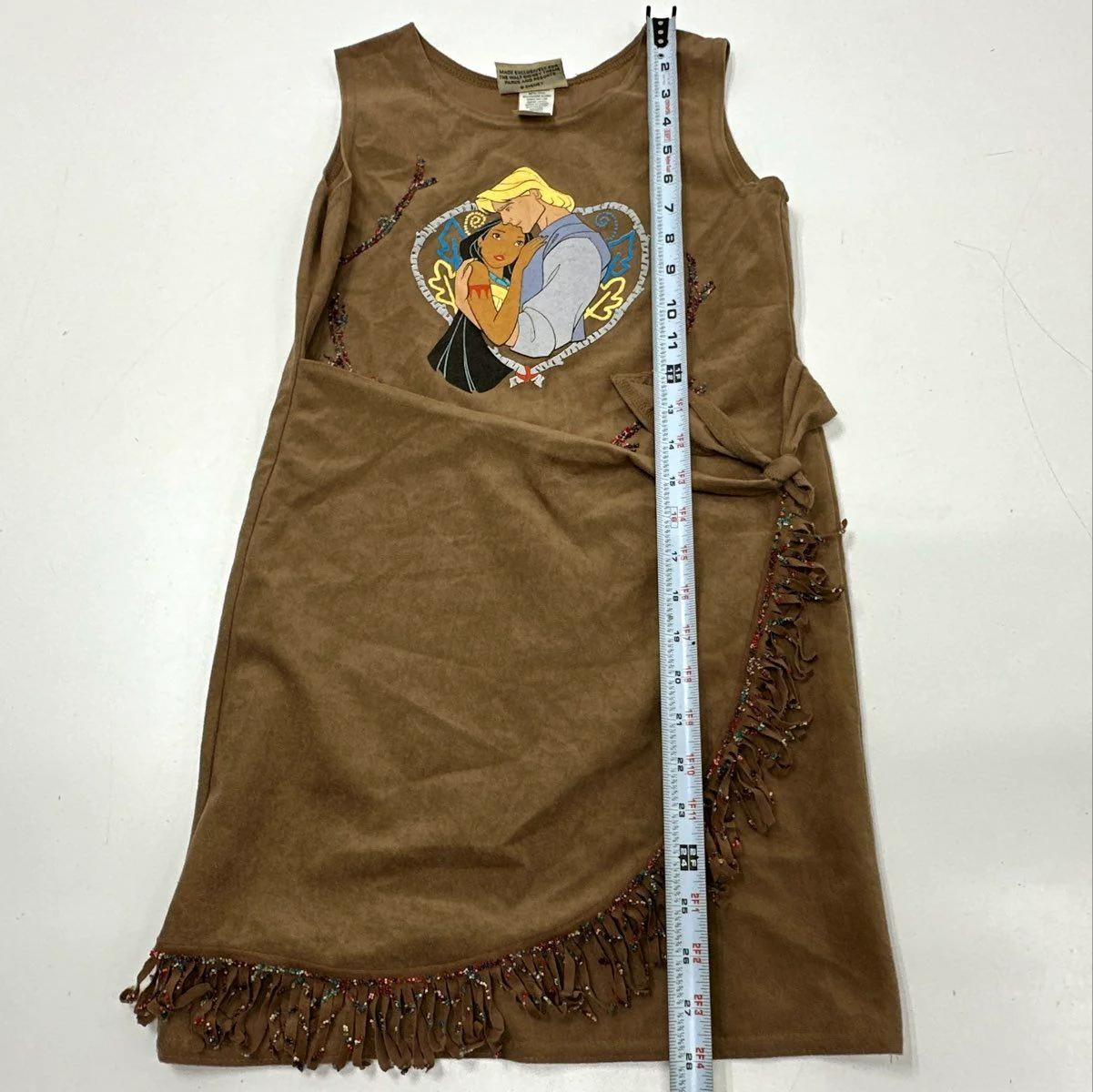 Vintage 90s Disney Pocahontas Faux Suede Fringe Beaded Girls Dress Sz 8-10 - Image 6