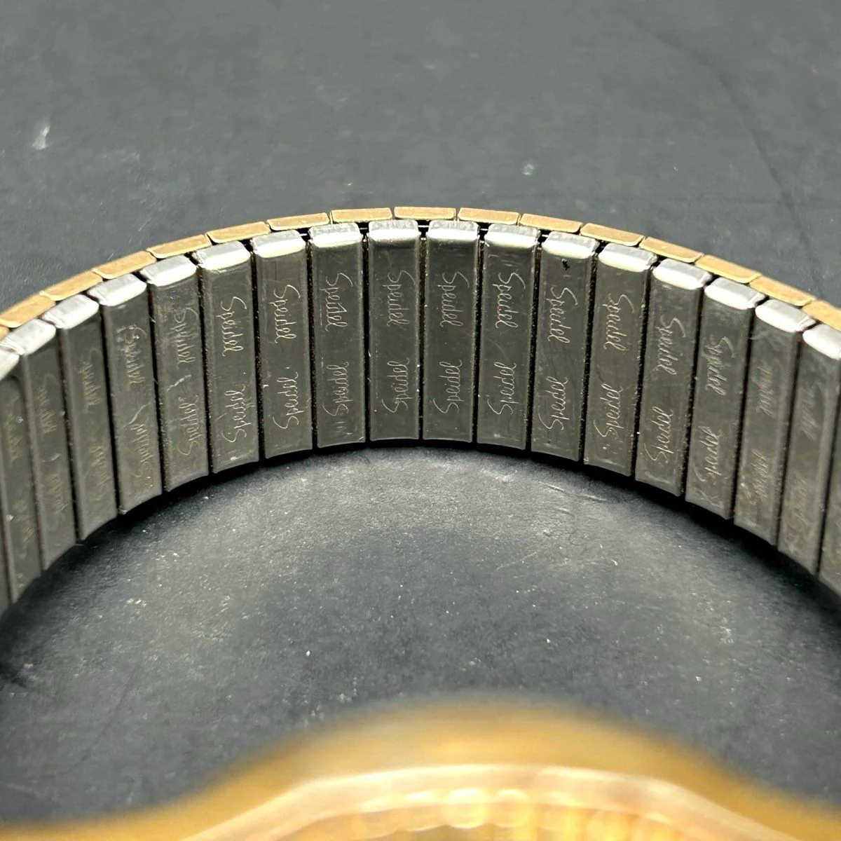 Vintage 90s Helbros Quartz Watch Gold Tone Day Date Speidel Band - Image 5