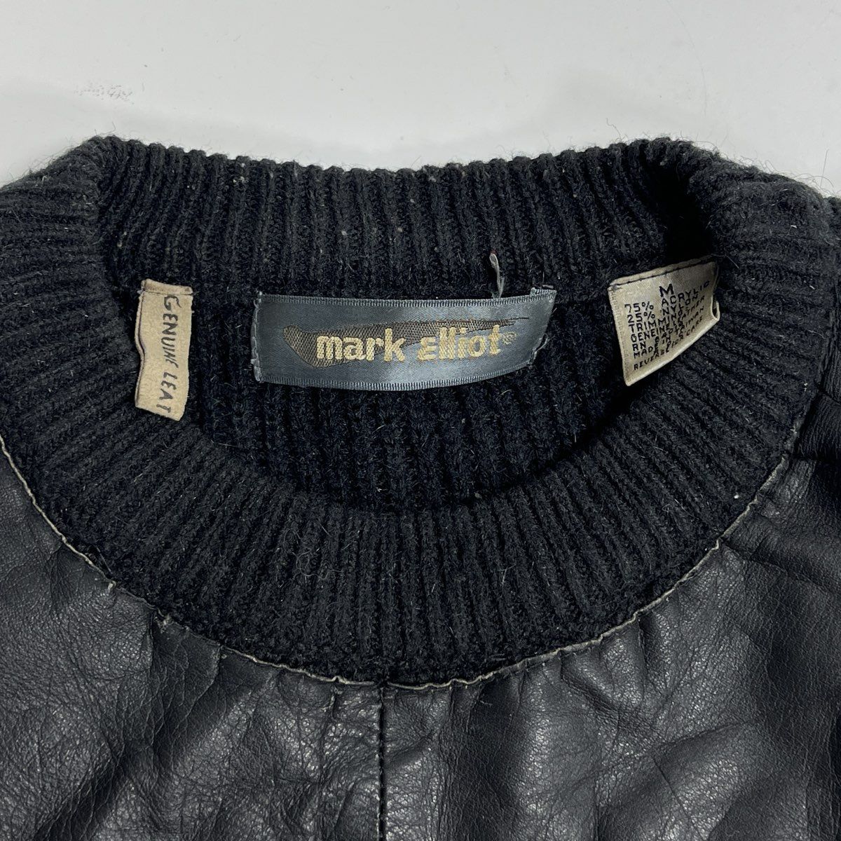 Vintage 90s Mark Elliot Men's Black Sweater Leather Trim Southwestern Sz M - Image 3