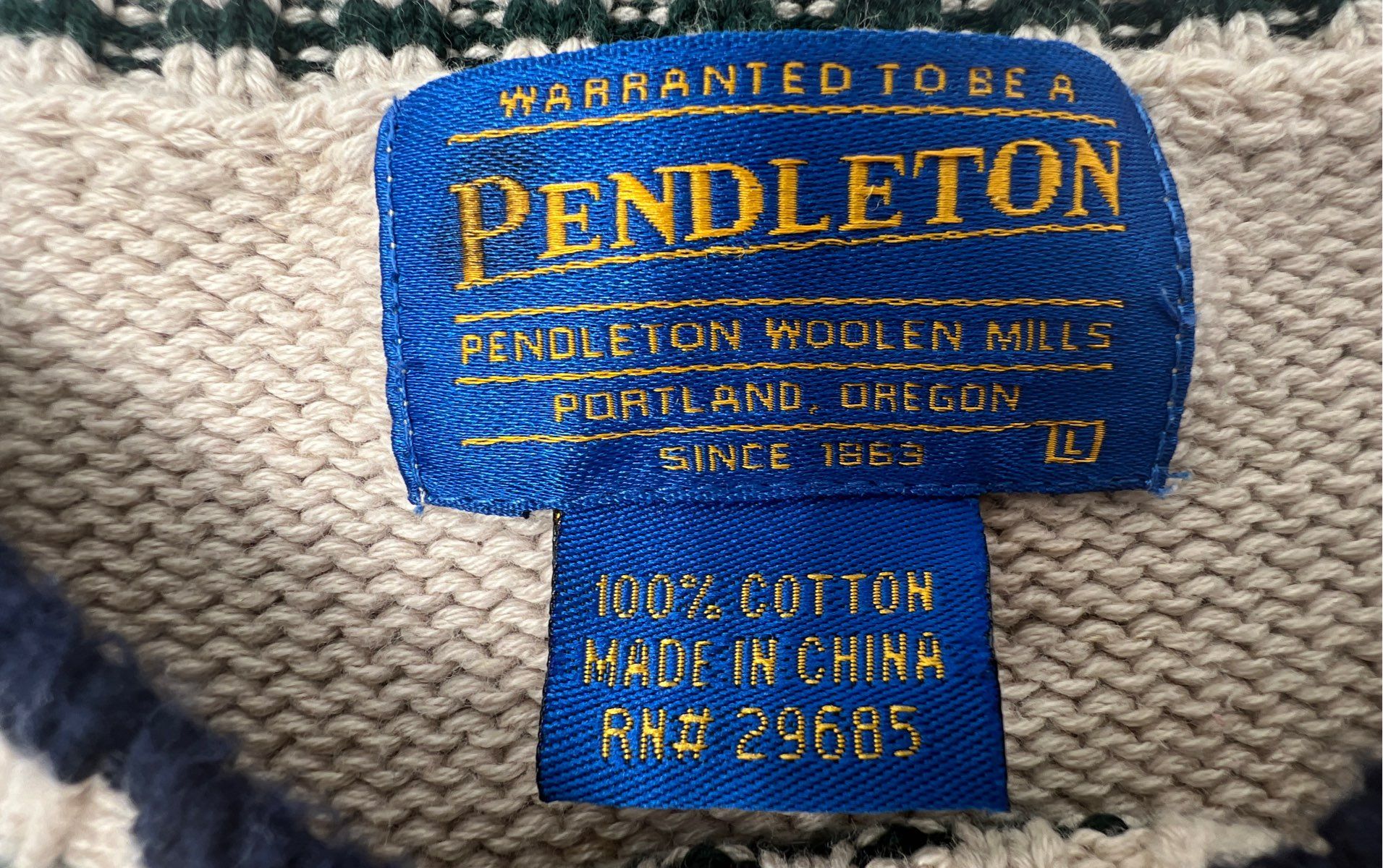 Vintage 90s Pendleton Men's Beige Cotton Diamond Grid Argyle Sweater Sz L - Image 3