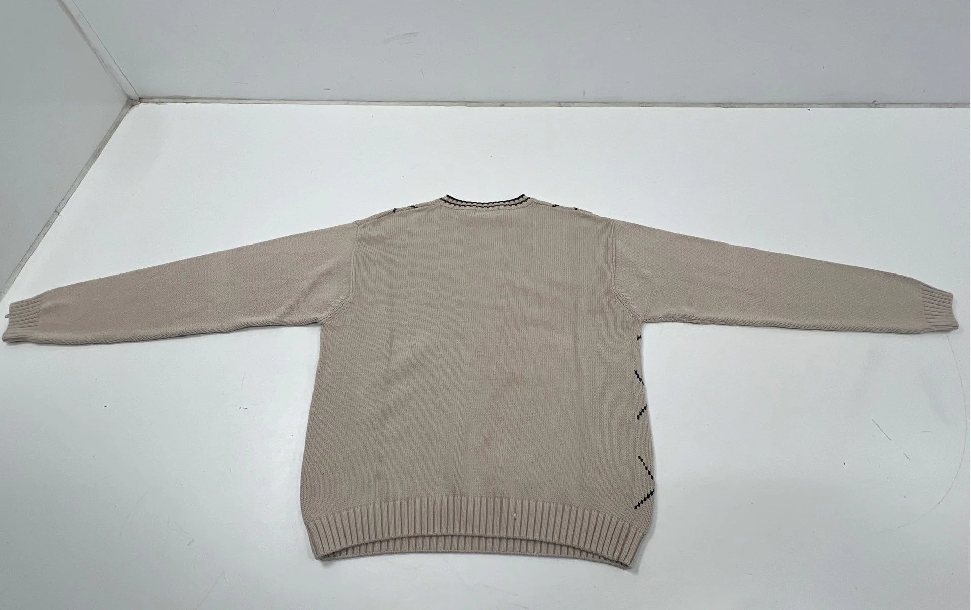 Vintage 90s Pendleton Men's Beige Cotton Diamond Grid Argyle Sweater Sz L - Image 5