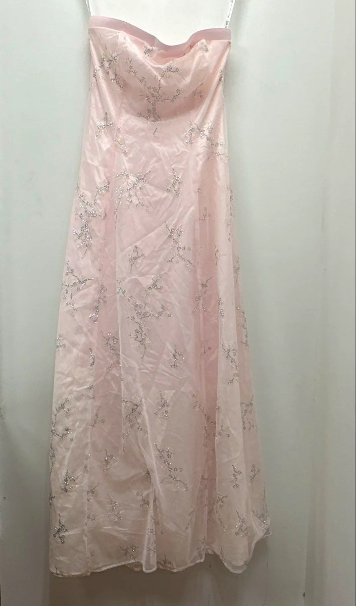 Vintage 90s Zum Zum Pink Sequin Floral Strapless Lace Up Back Prom Dress Sz 5/6 - Image 4