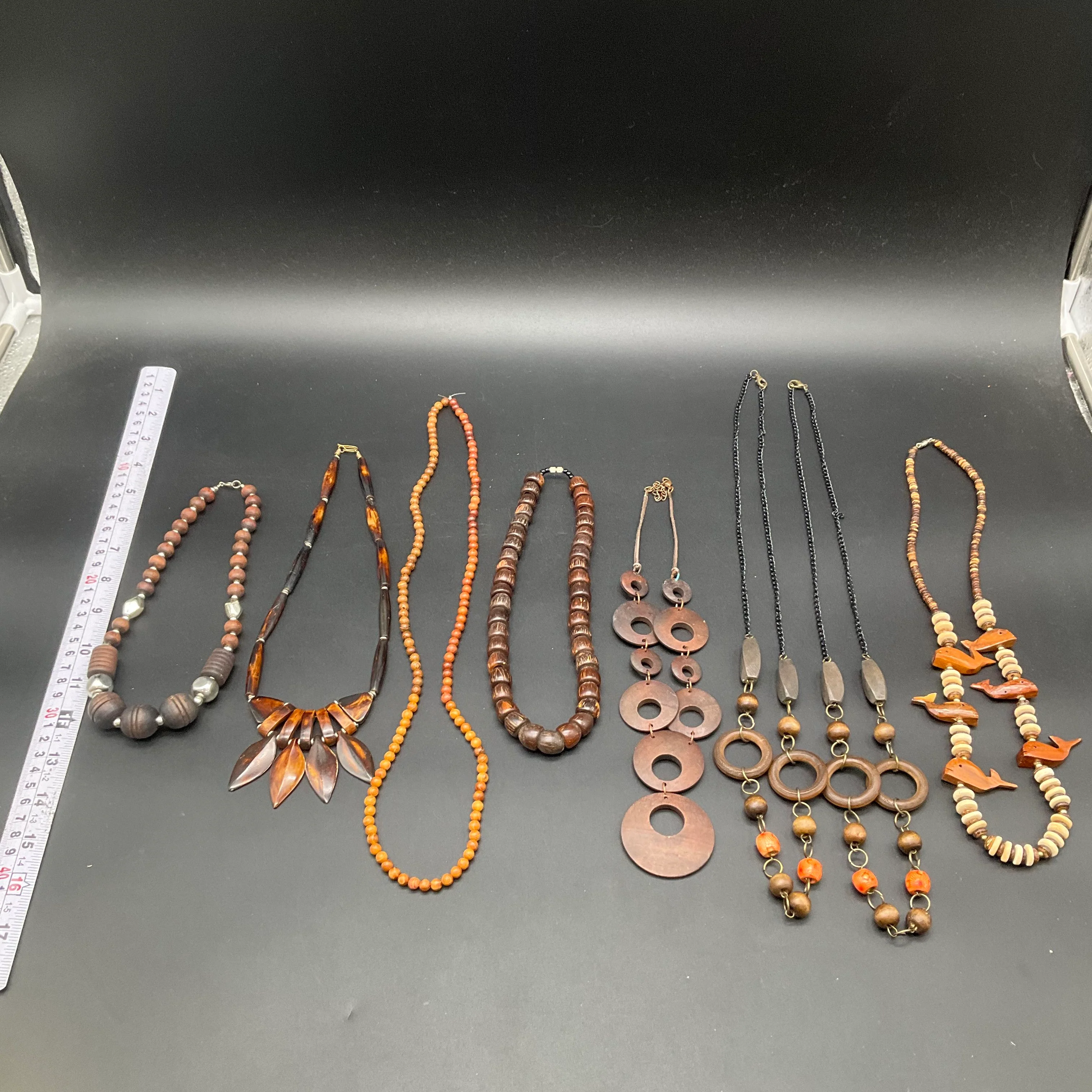 Vintage Boho Natural Wood Beaded Statement Necklaces Jewelry Lot of 7 - Image 2
