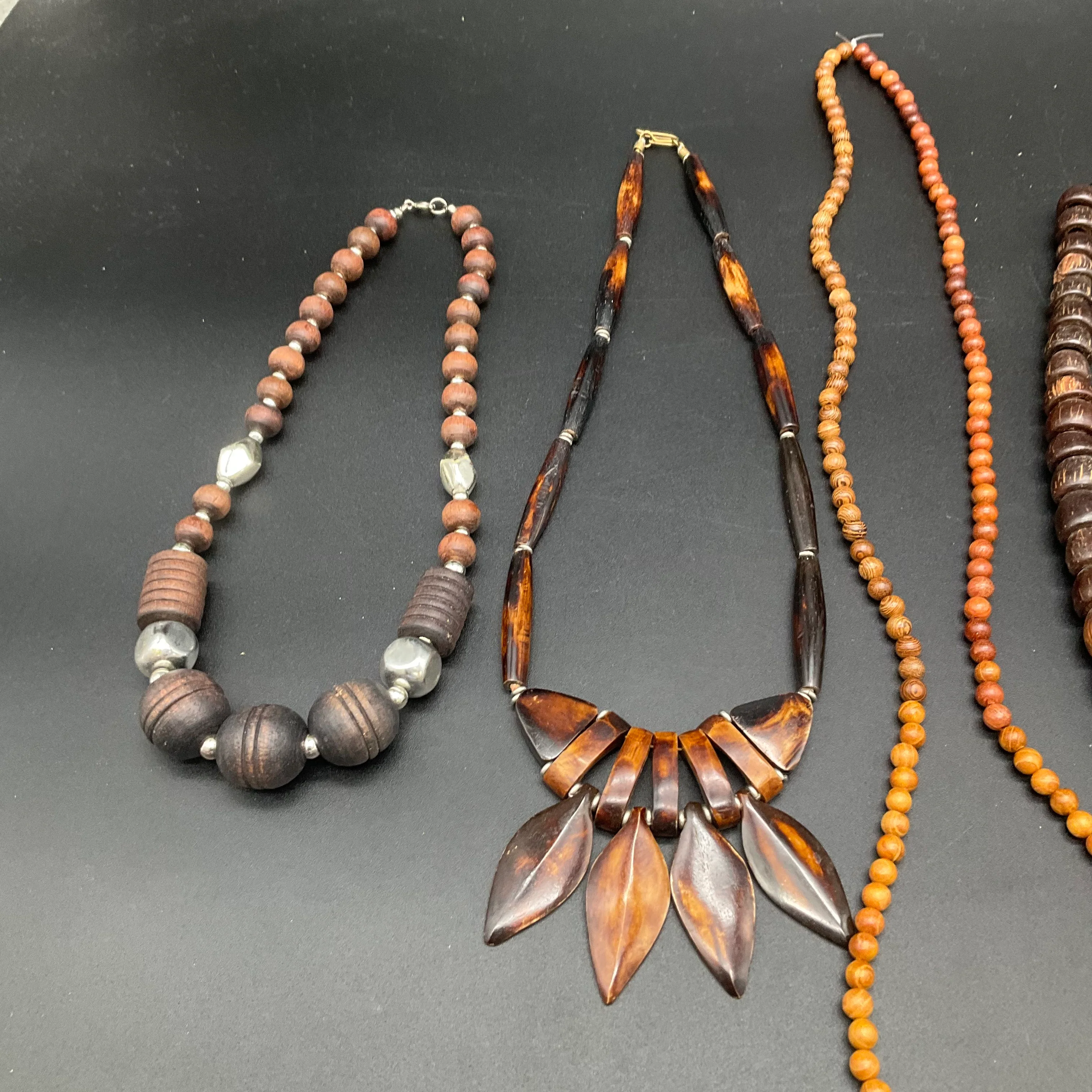 Vintage Boho Natural Wood Beaded Statement Necklaces Jewelry Lot of 7 - Image 3