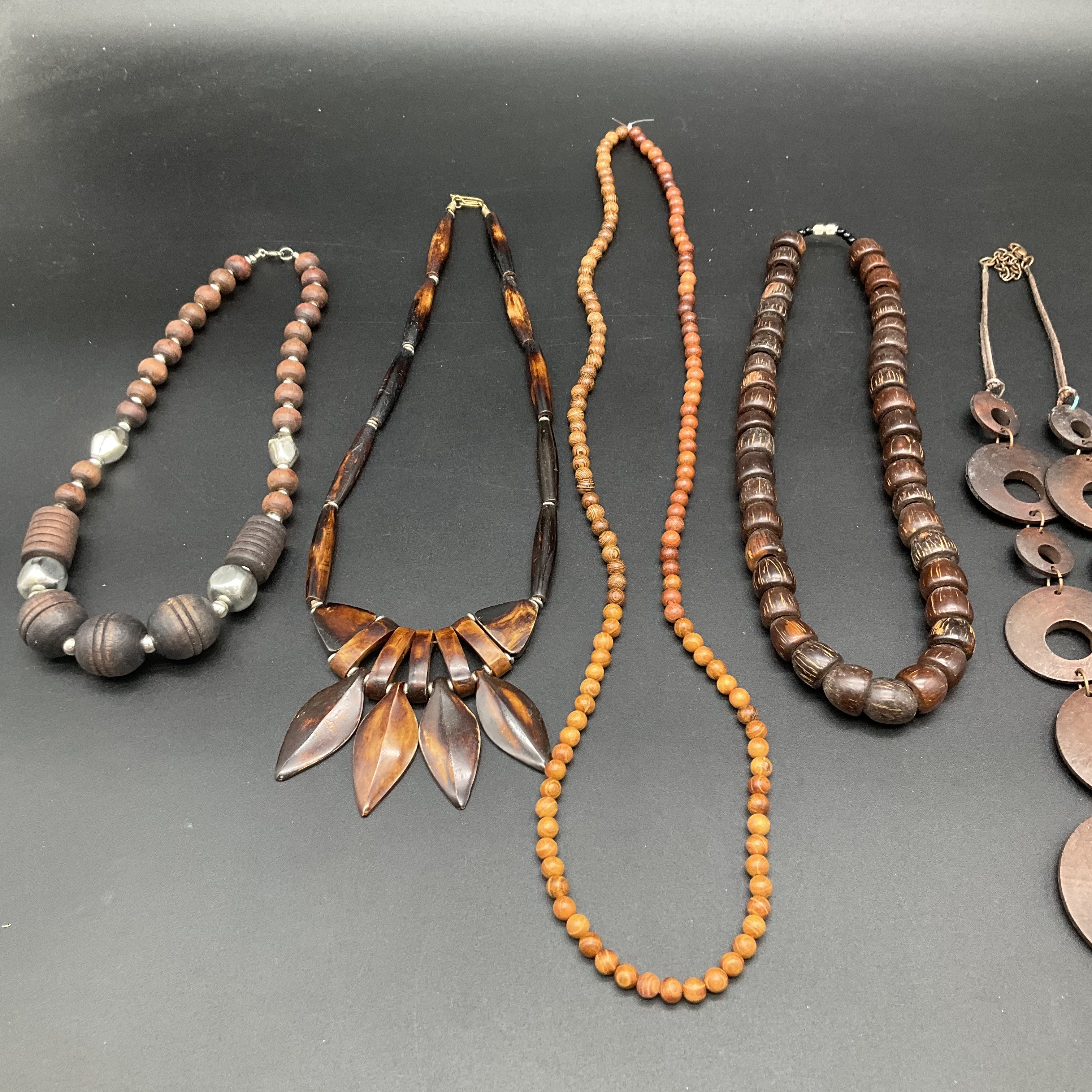 Vintage Boho Natural Wood Beaded Statement Necklaces Jewelry Lot of 7 - Image 4