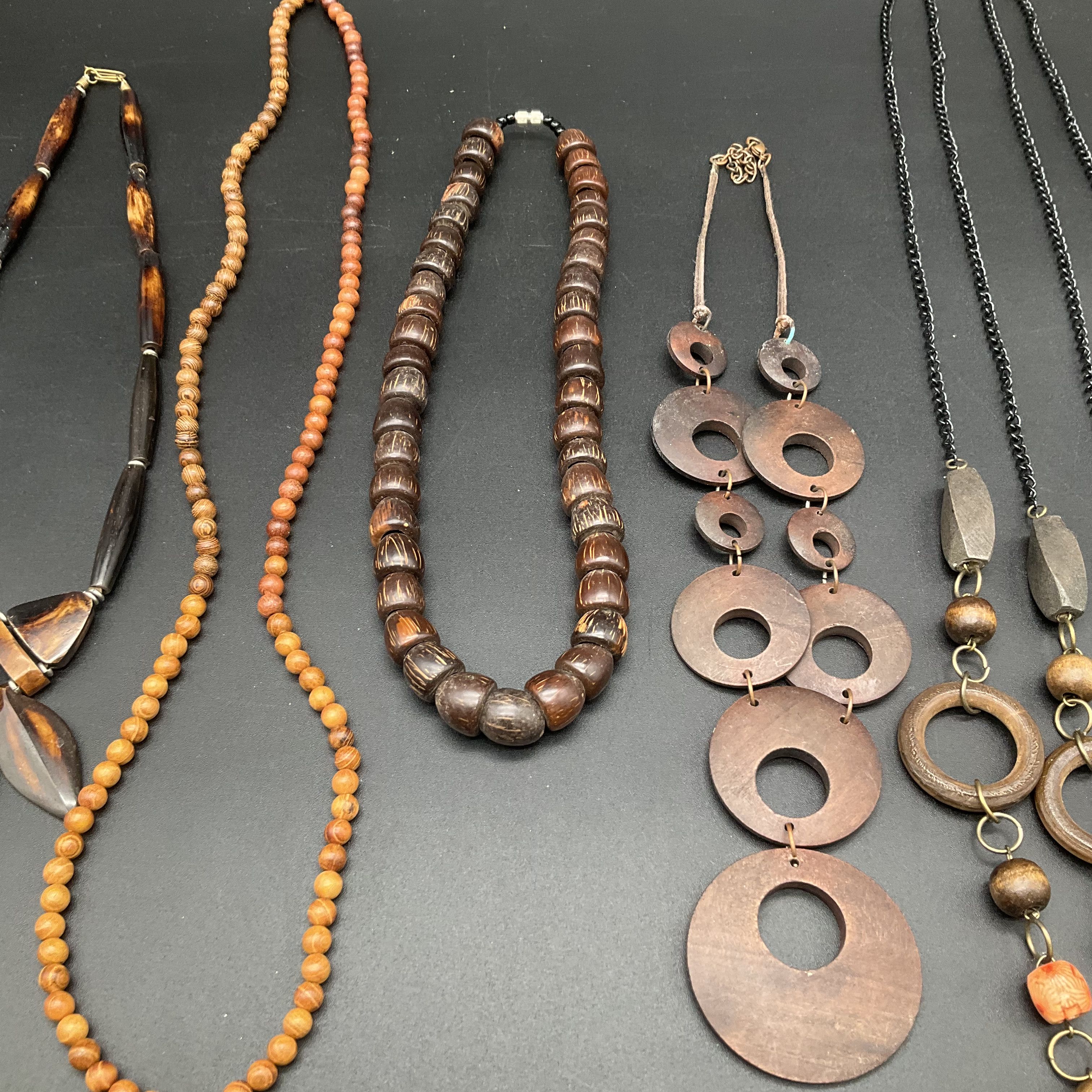Vintage Boho Natural Wood Beaded Statement Necklaces Jewelry Lot of 7 - Image 5