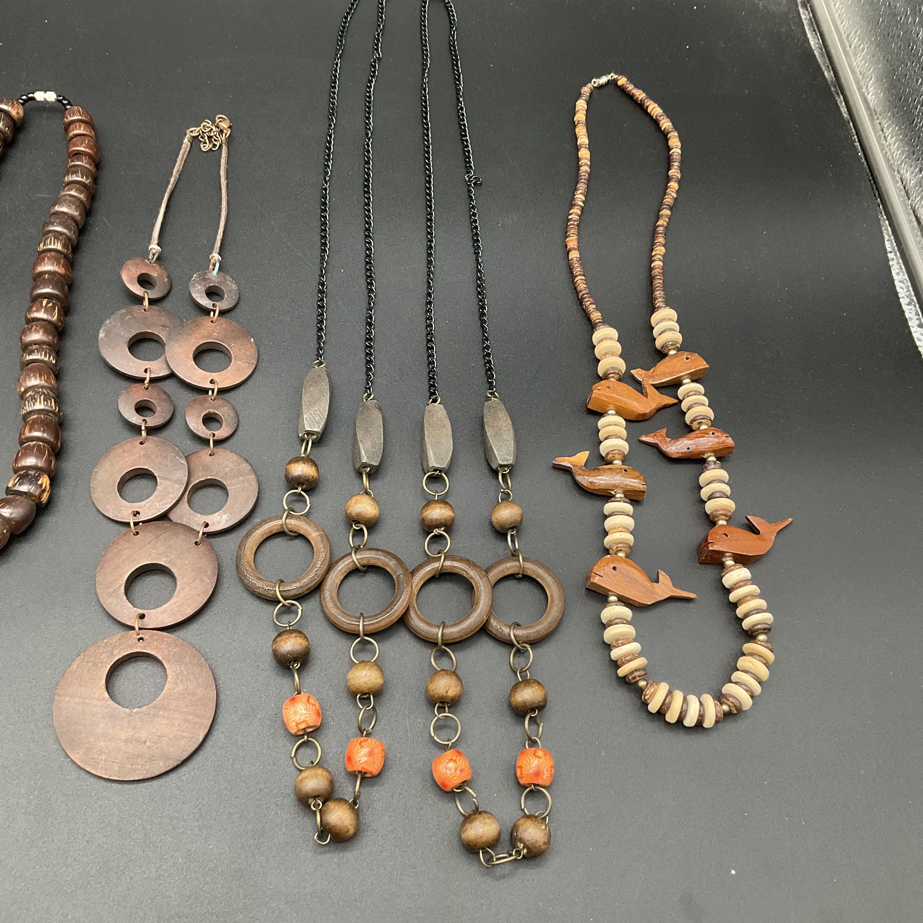 Vintage Boho Natural Wood Beaded Statement Necklaces Jewelry Lot of 7 - Image 6